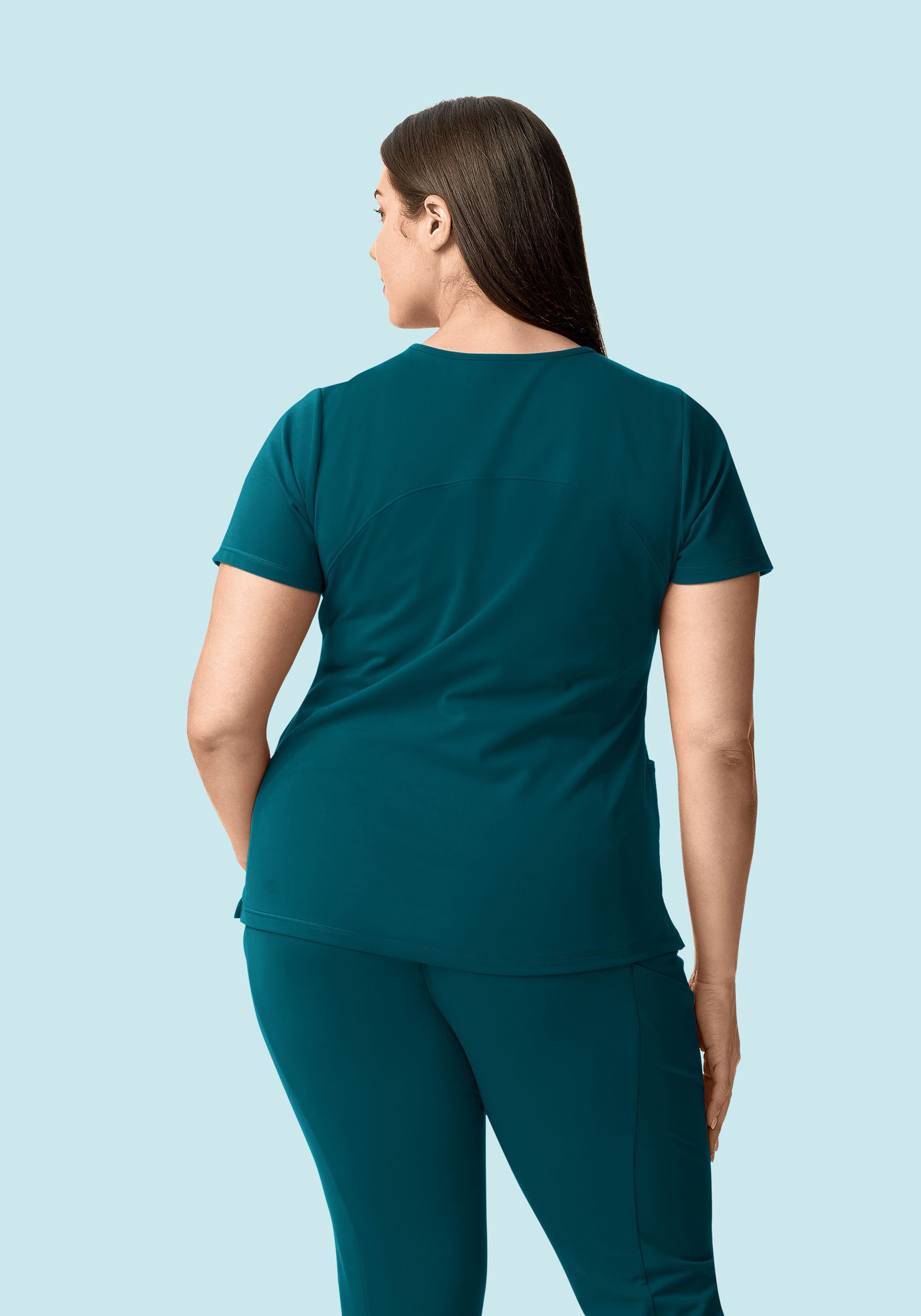 Soft Stretch V-Neck Top Caribbean Blue