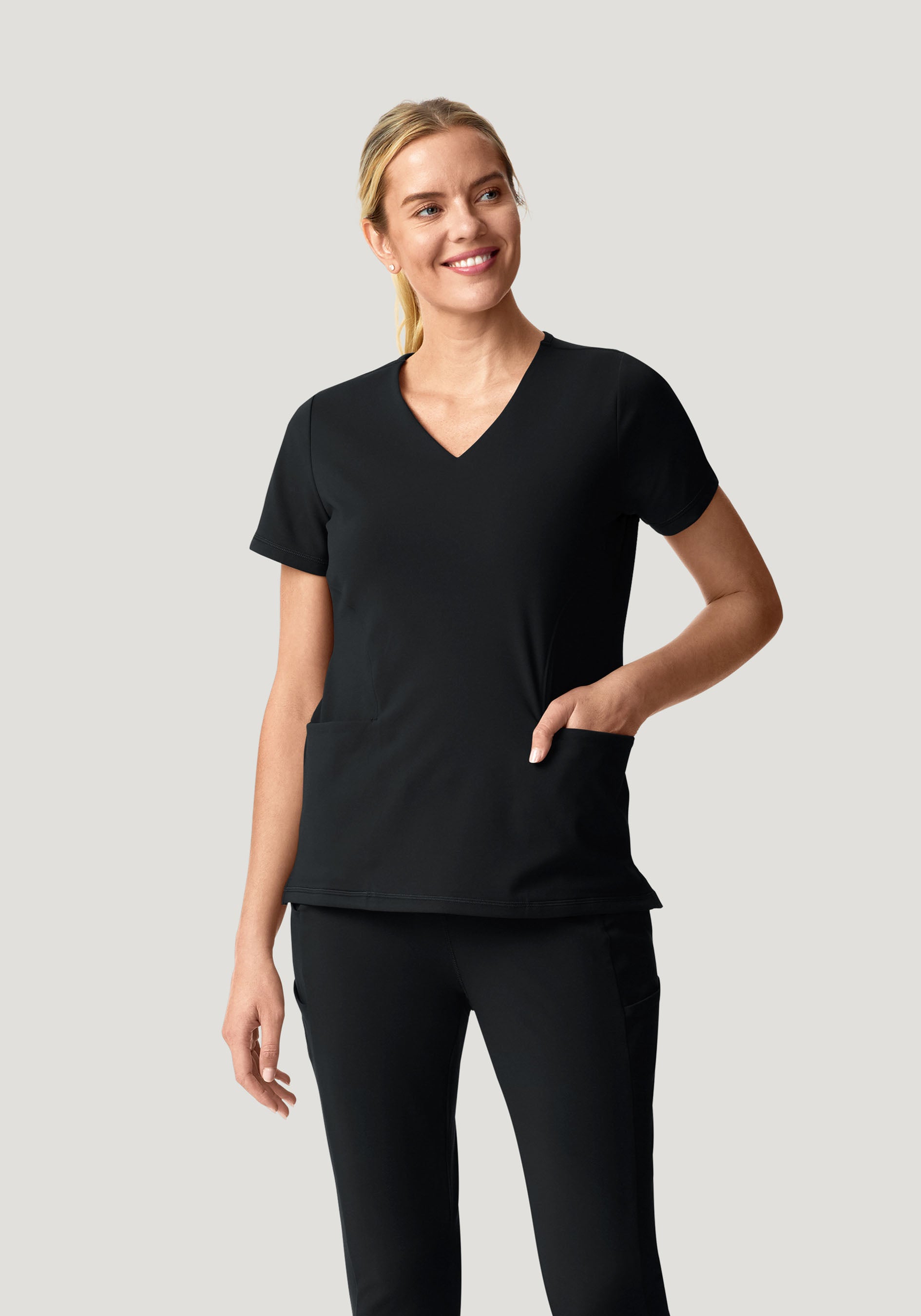Soft Stretch V-Neck Top Black