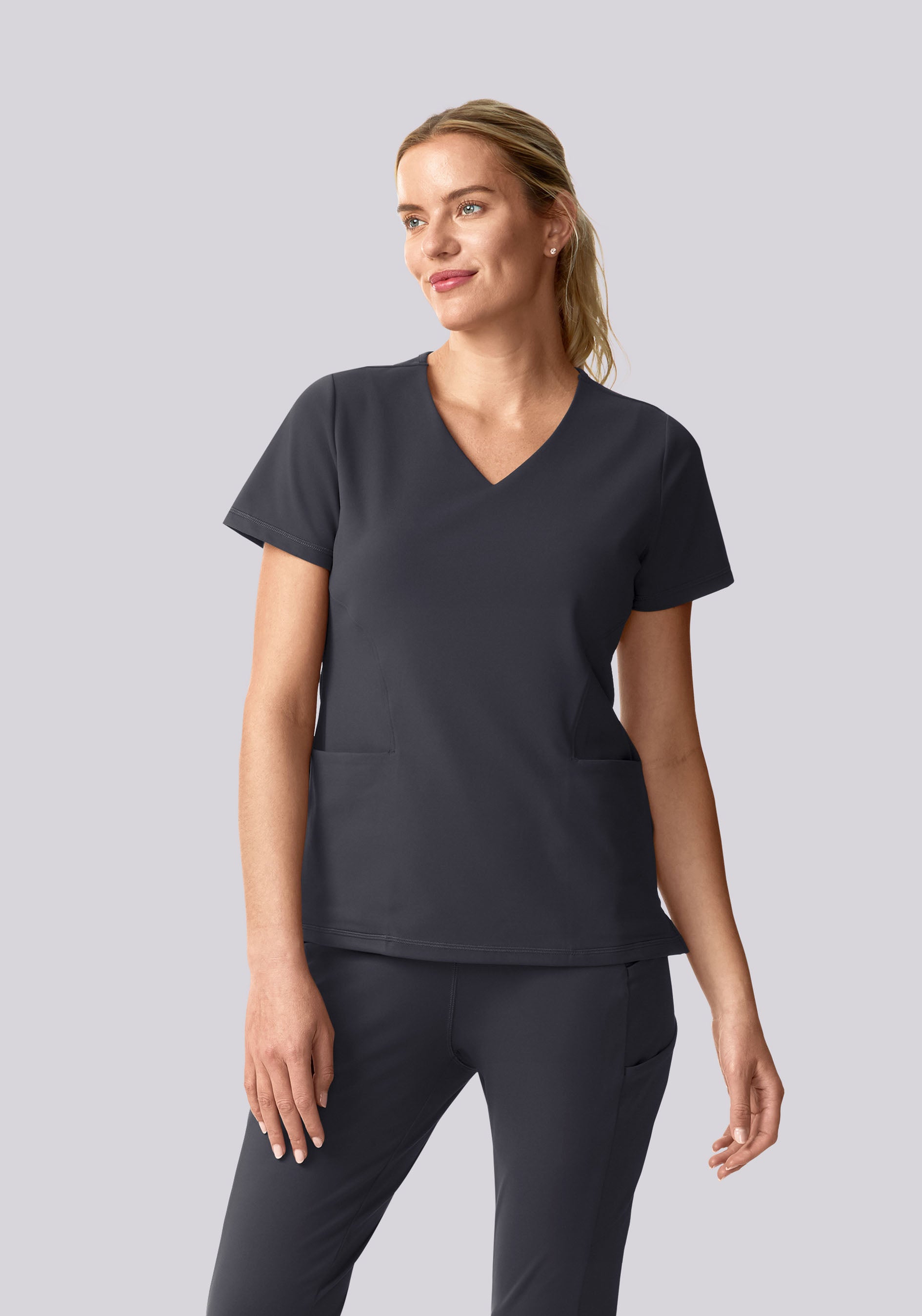Soft Stretch V-Neck Top Pewter