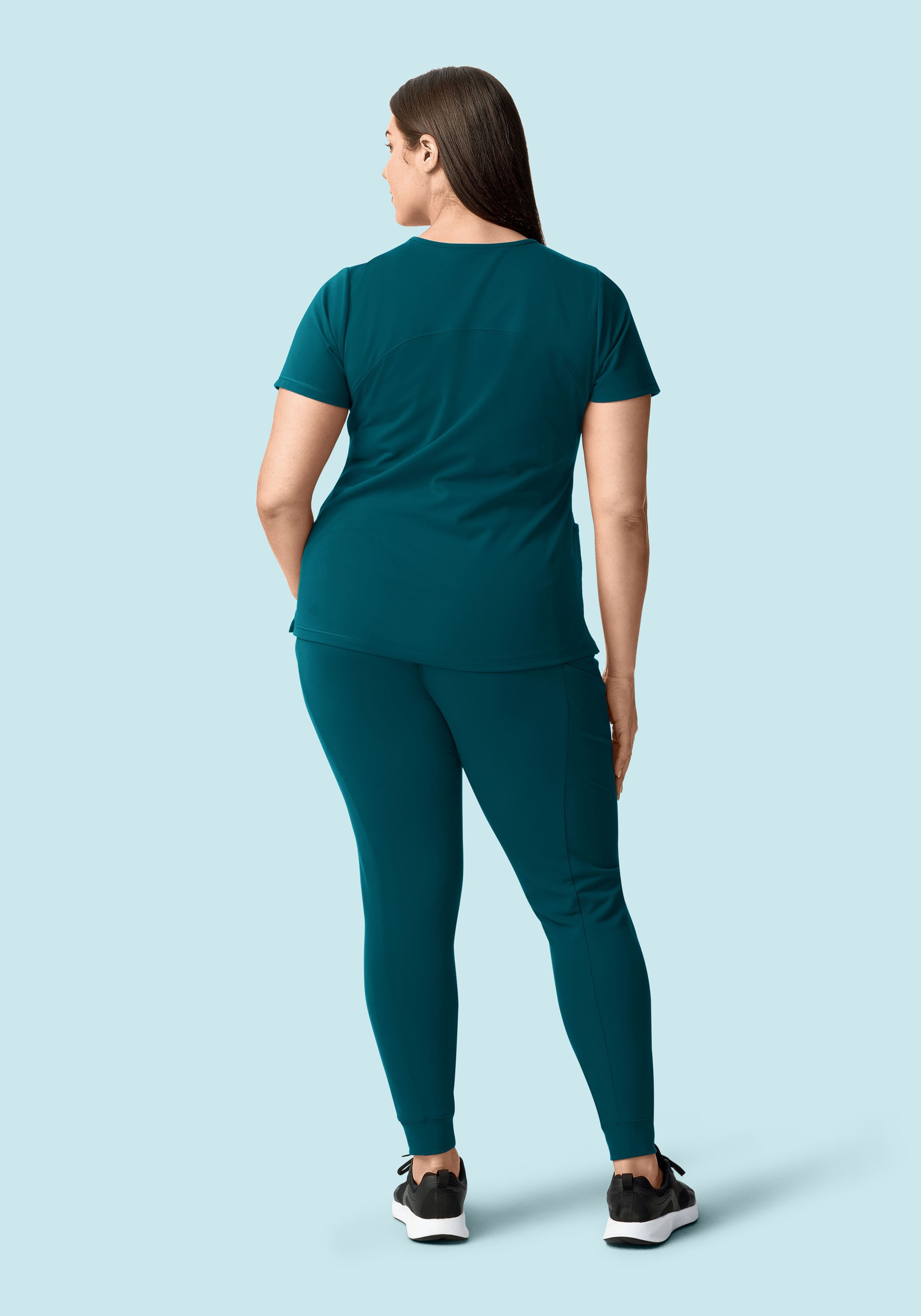 Soft Stretch V-Neck Top Caribbean Blue
