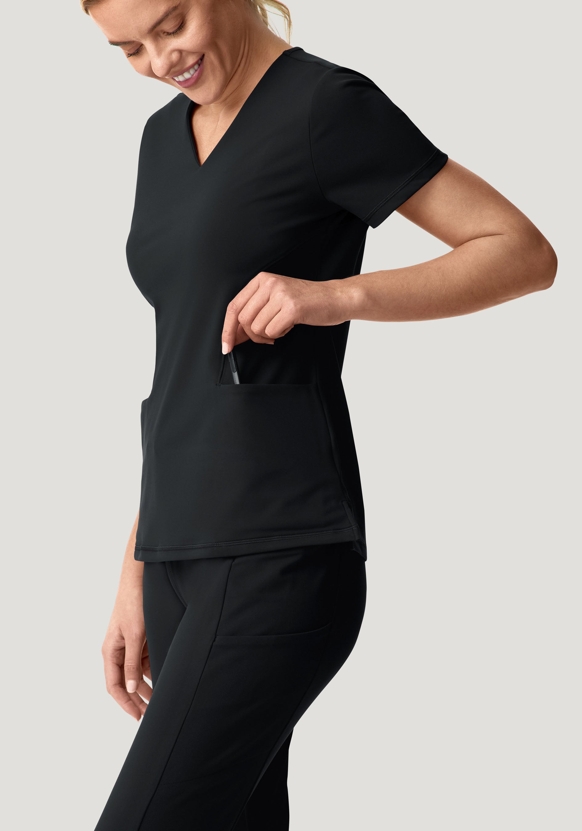 Soft Stretch V-Neck Top Black