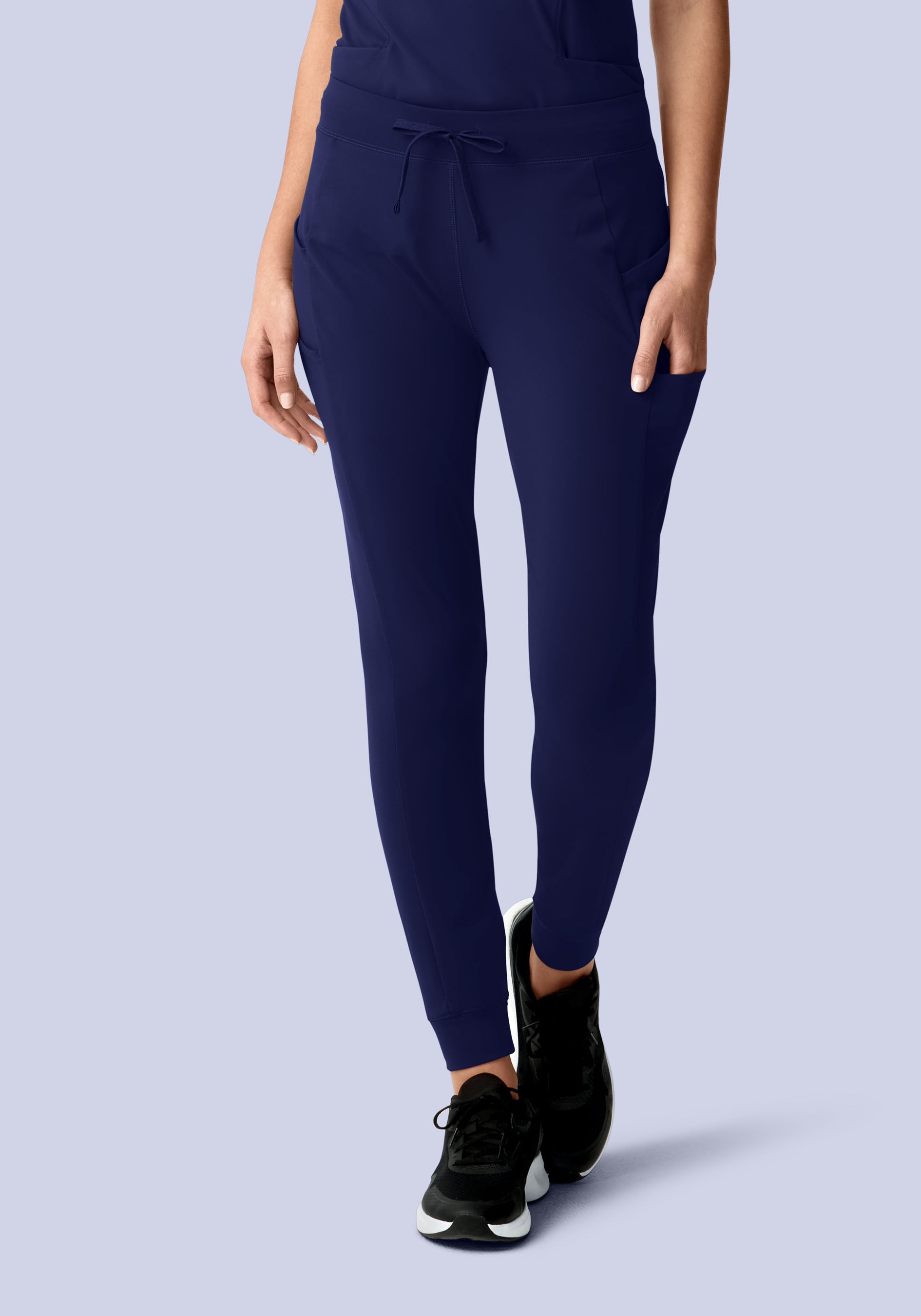 Women's Soft Stretch Mid-Rise 9-Pocket Jogger Scrub Pants - Navy