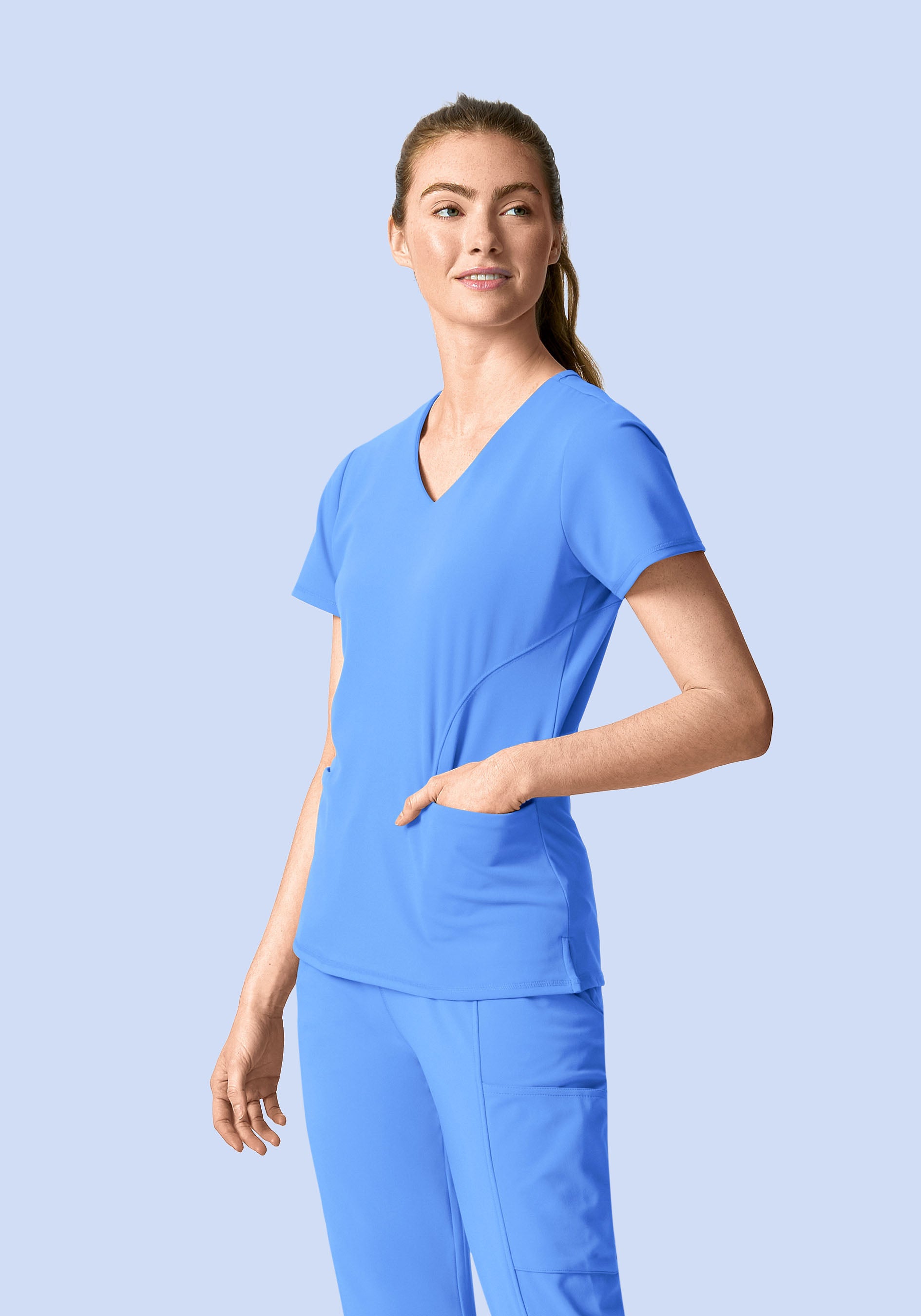 Soft Stretch V-Neck Top Ceil Blue