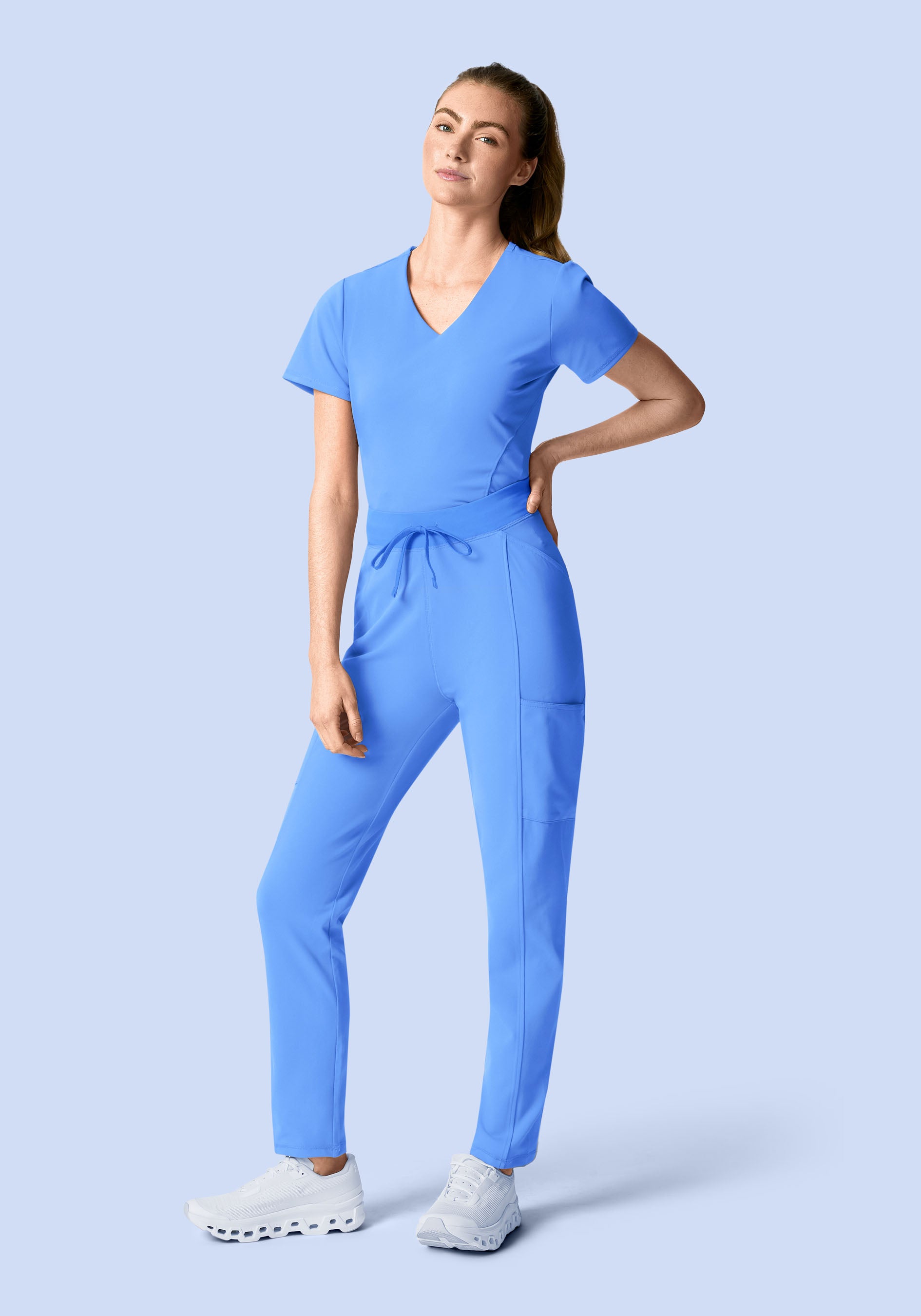 Soft Stretch V-Neck Top Ceil Blue