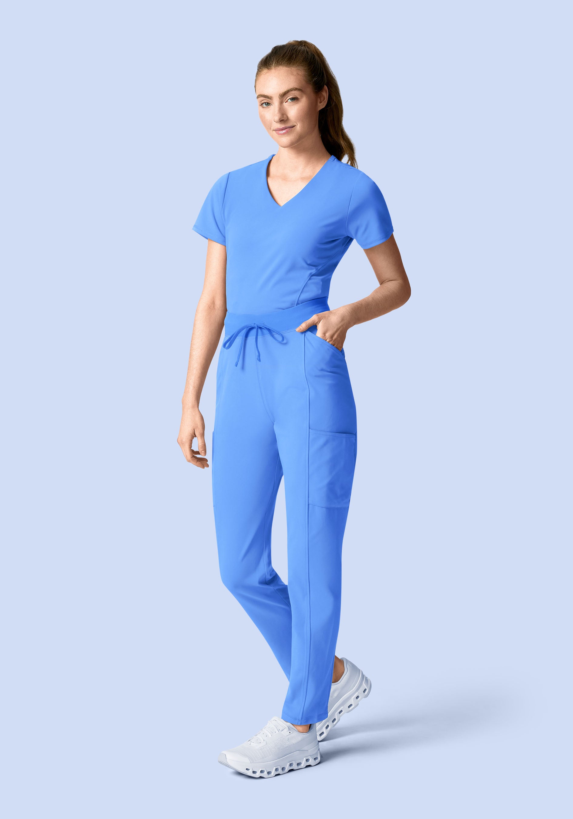 Soft Stretch V-Neck Top Ceil Blue