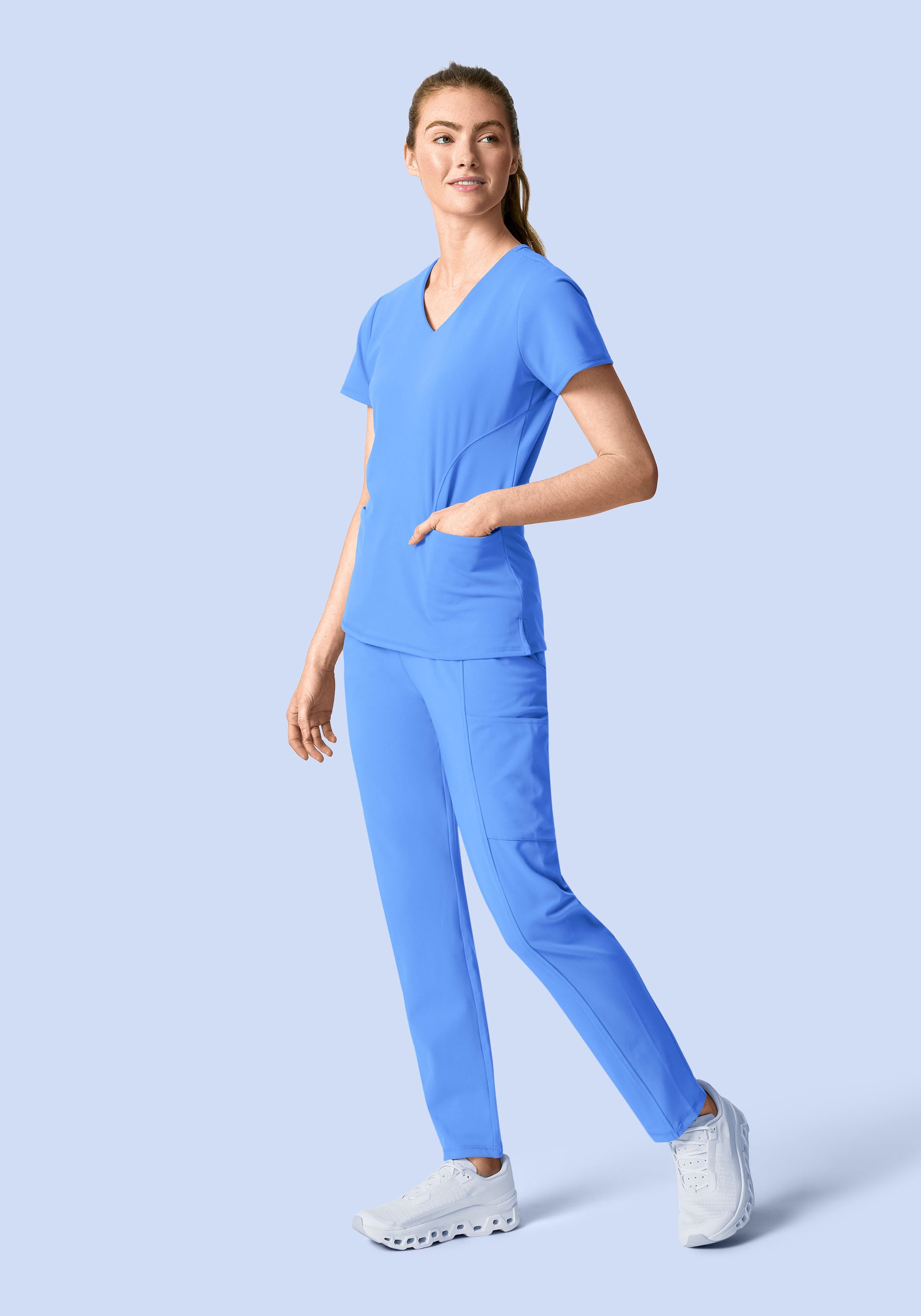 Soft Stretch V-Neck Top Ceil Blue