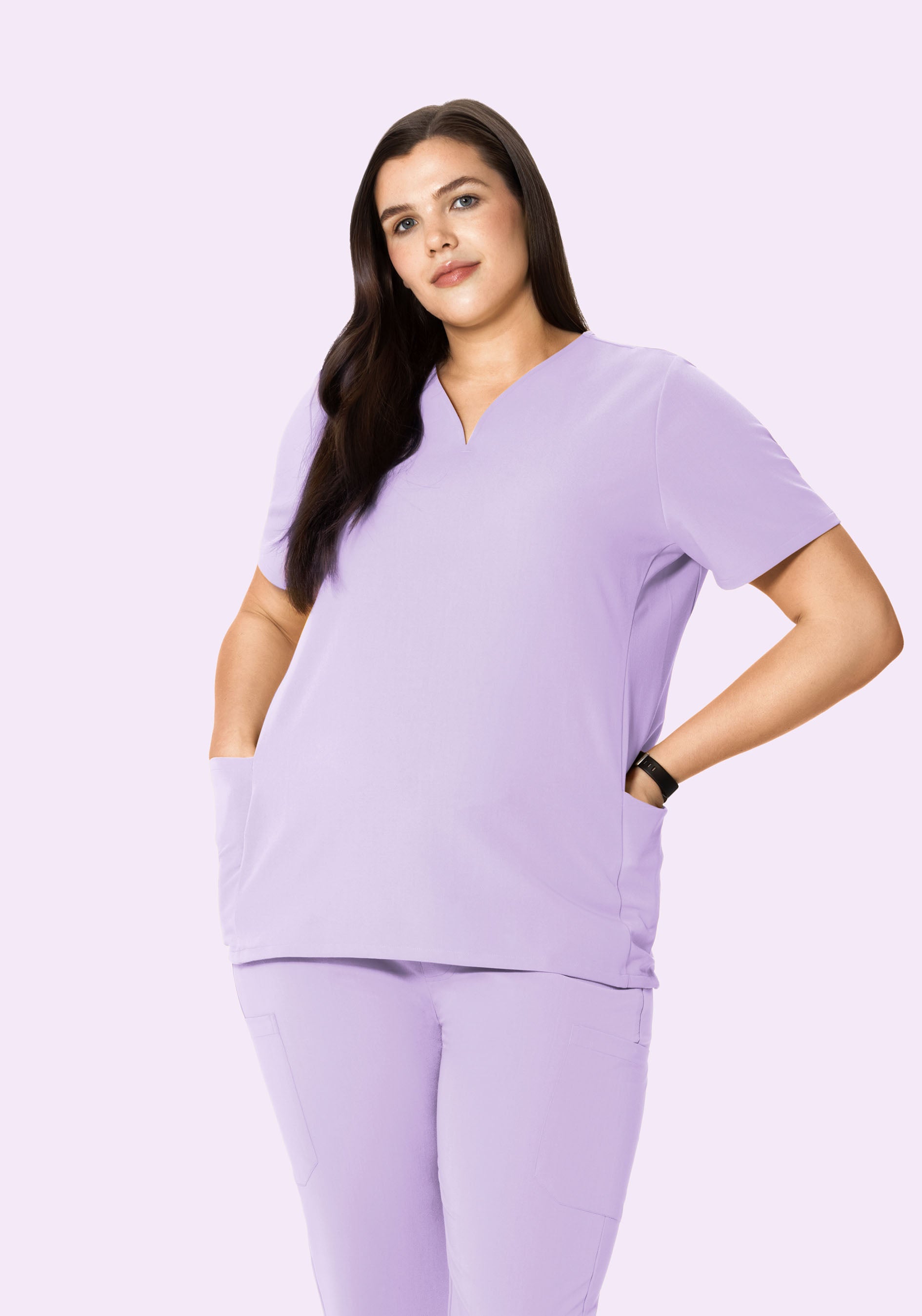 Curved V-Neck Top Cool Lavender
