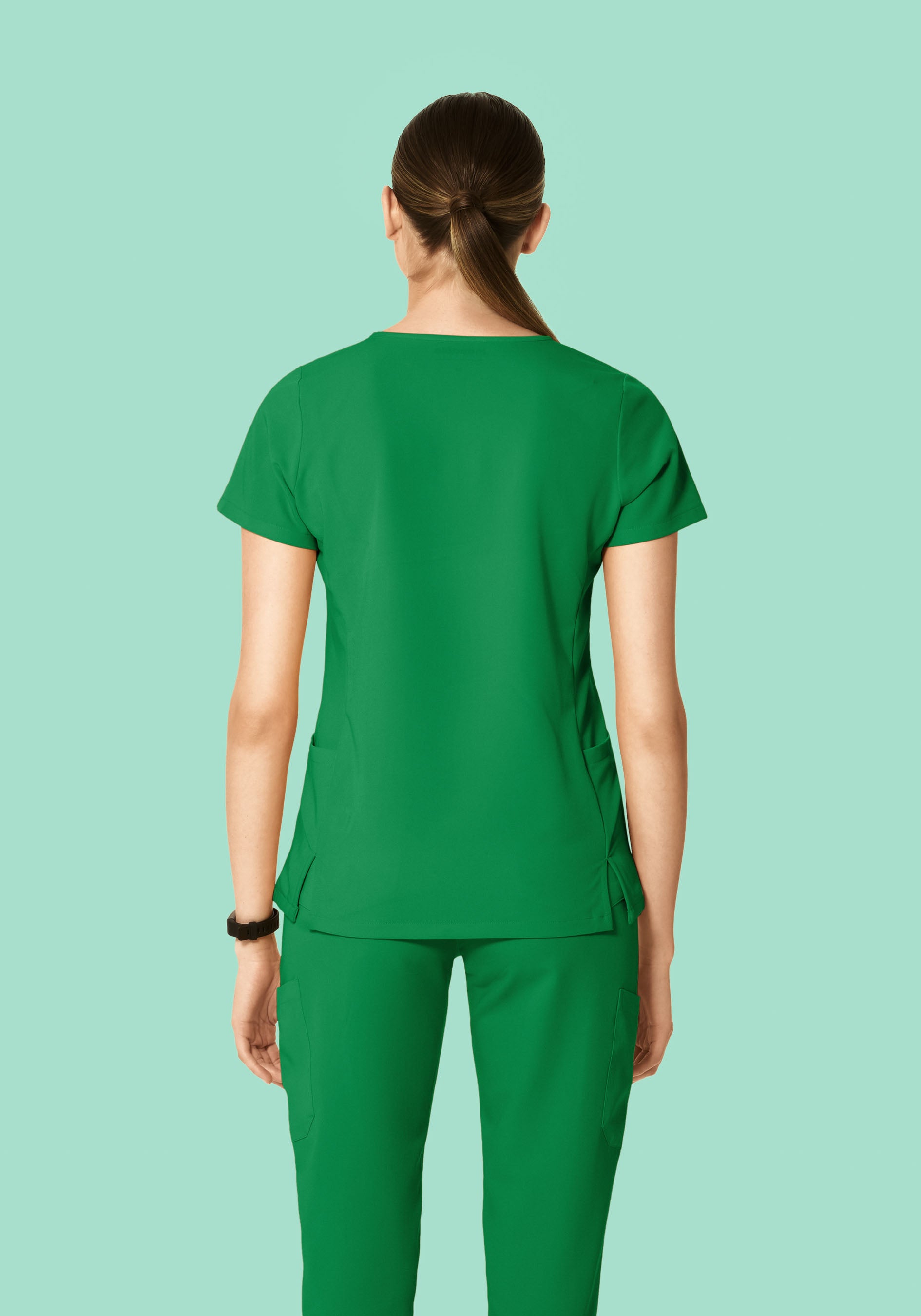 Curved V-Neck Top Emerald
