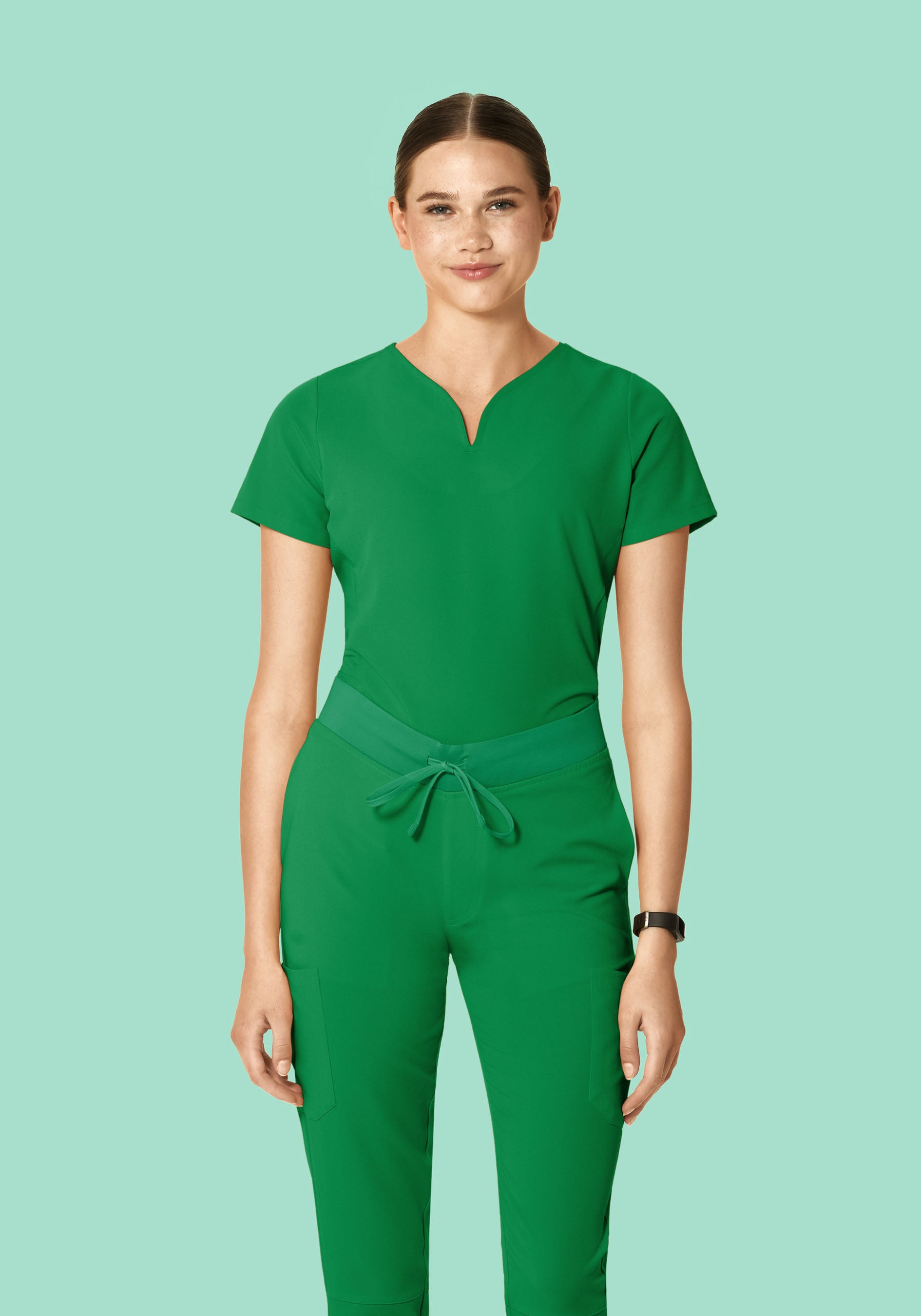 Curved V-Neck Top Emerald