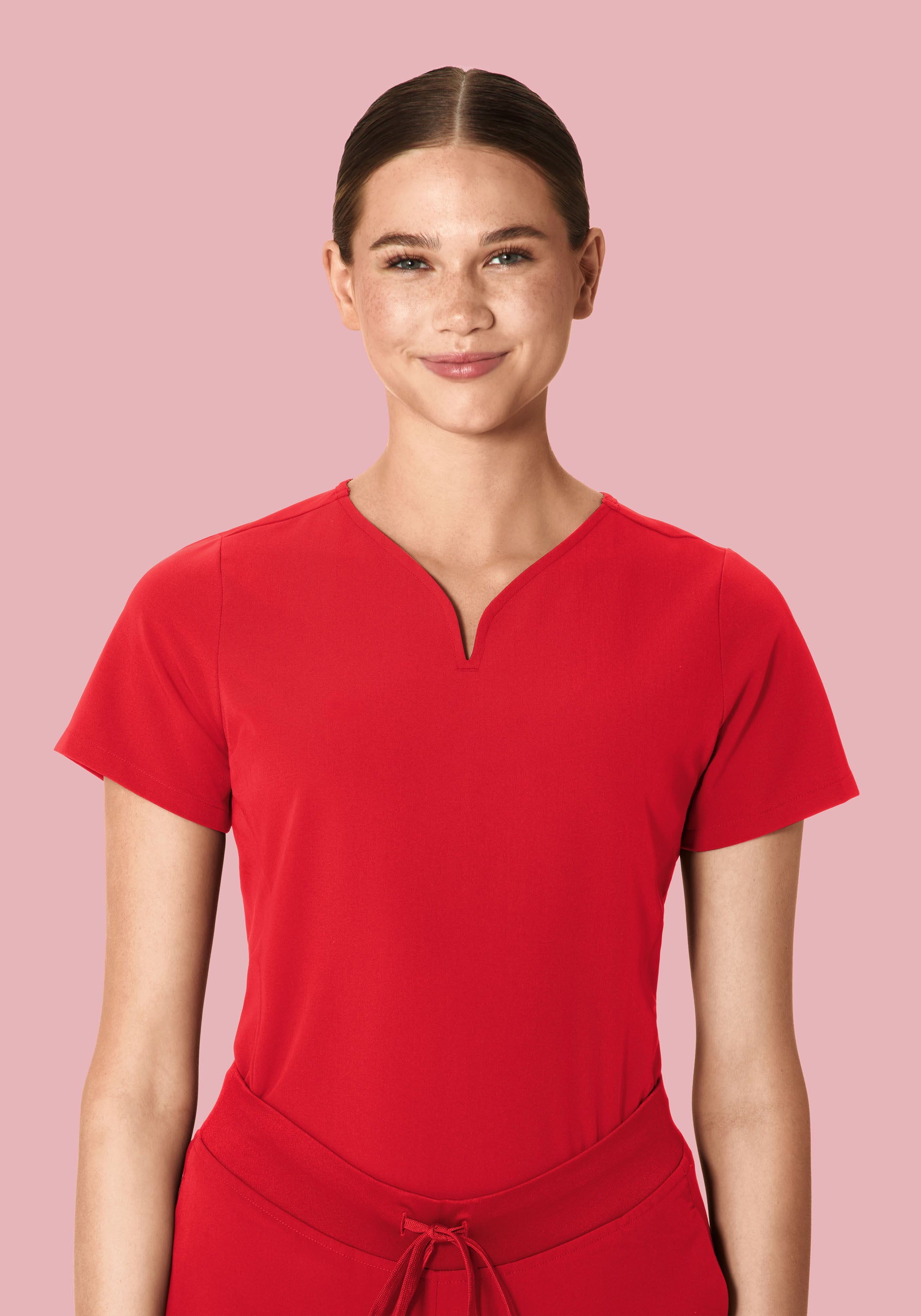 Curved V-Neck Top Poppy Red