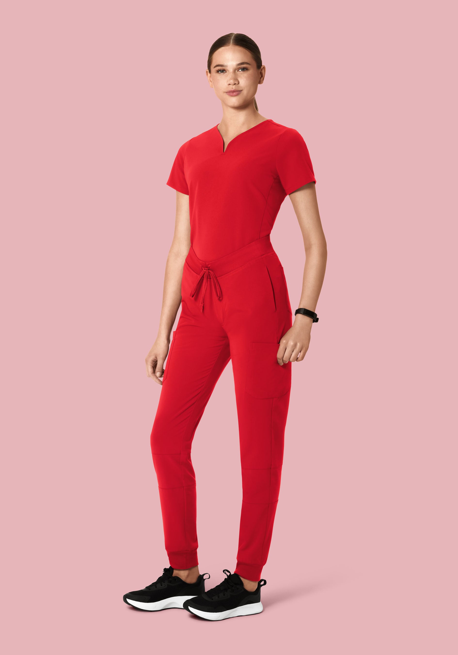 Curved V-Neck Top Poppy Red