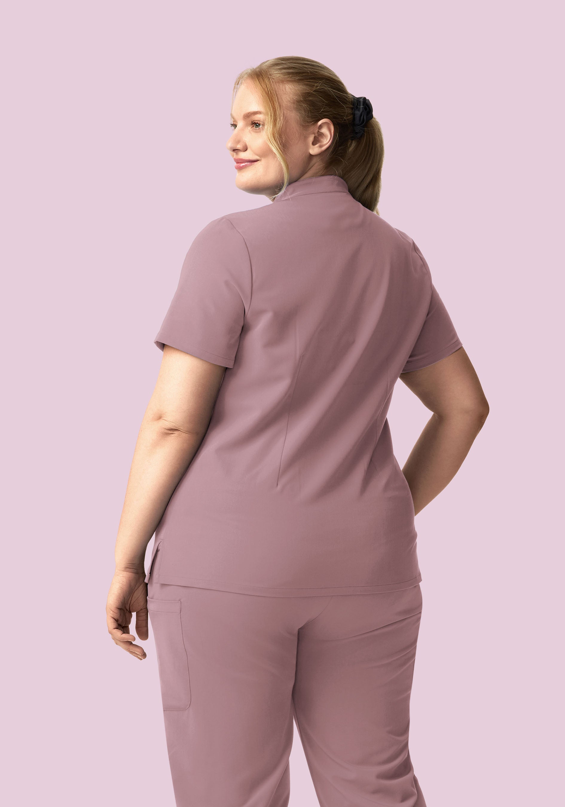 Stand Collar Notch Neck Top Dusk
