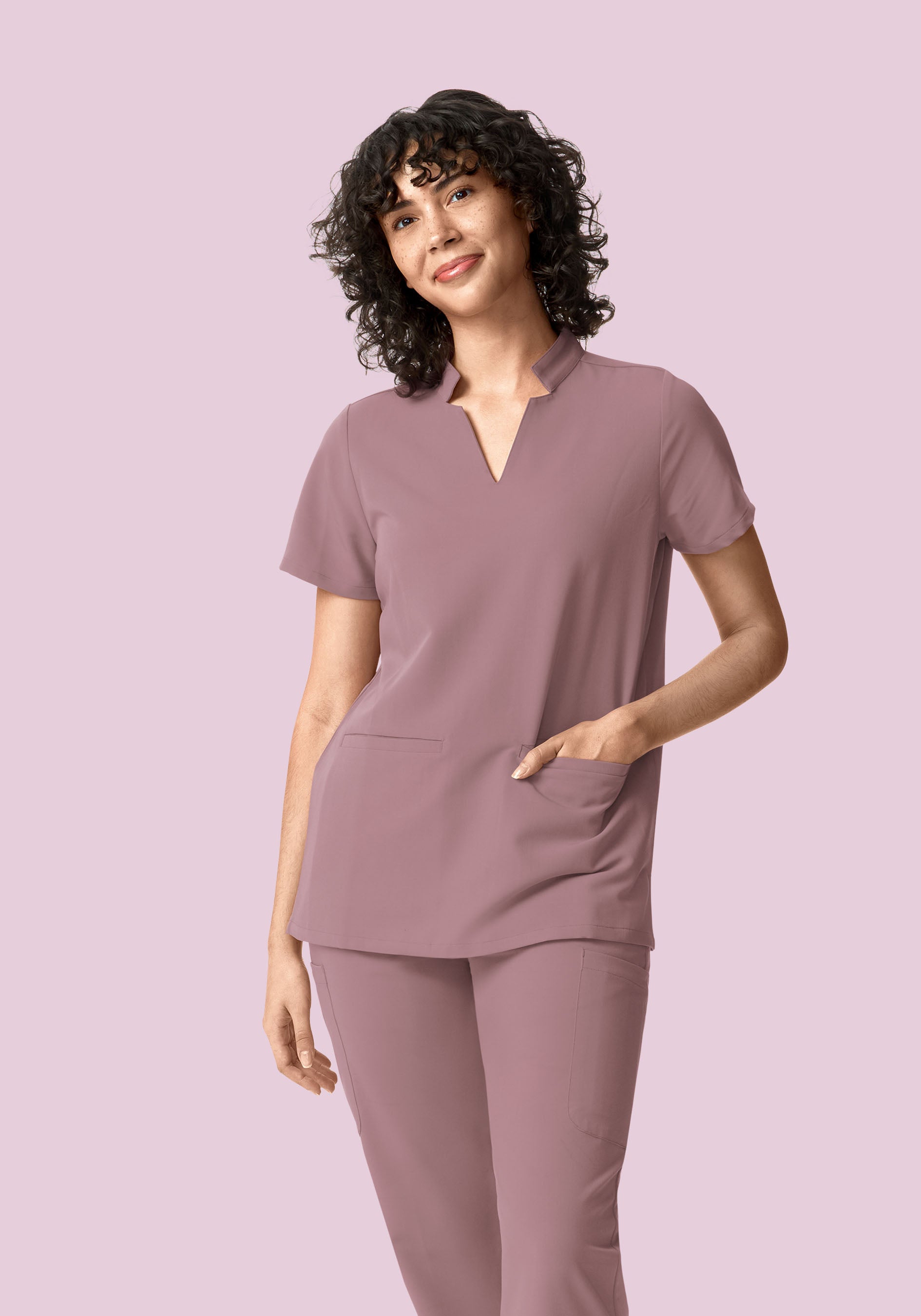 Stand Collar Notch Neck Top Dusk