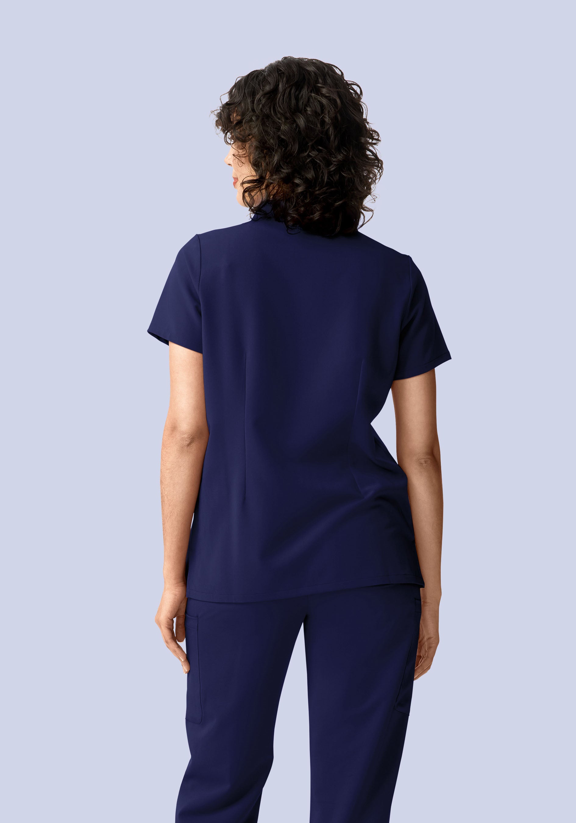 Stand Collar Notch Neck Top Navy