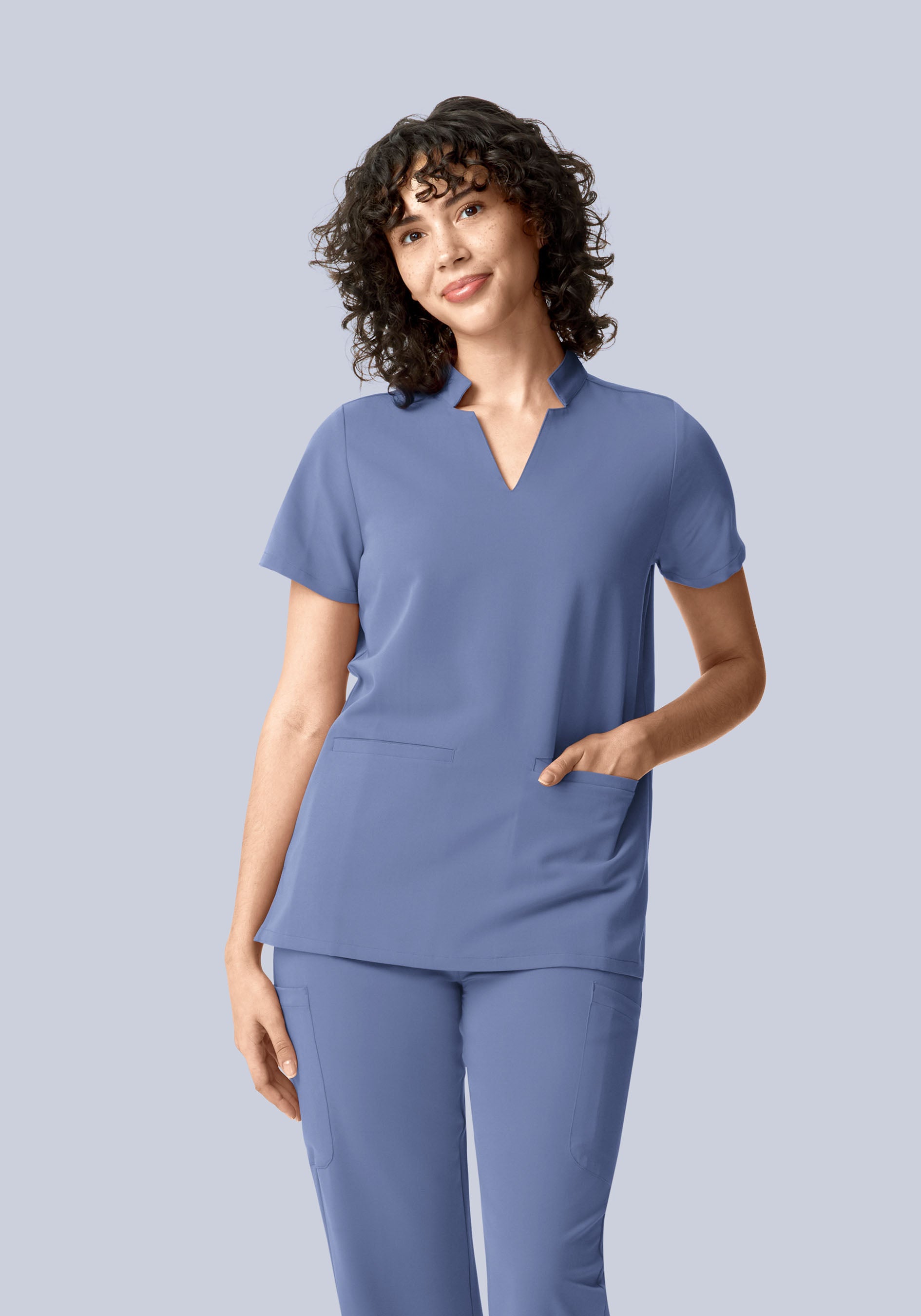 Stand Collar Notch Neck Top Periwinkle