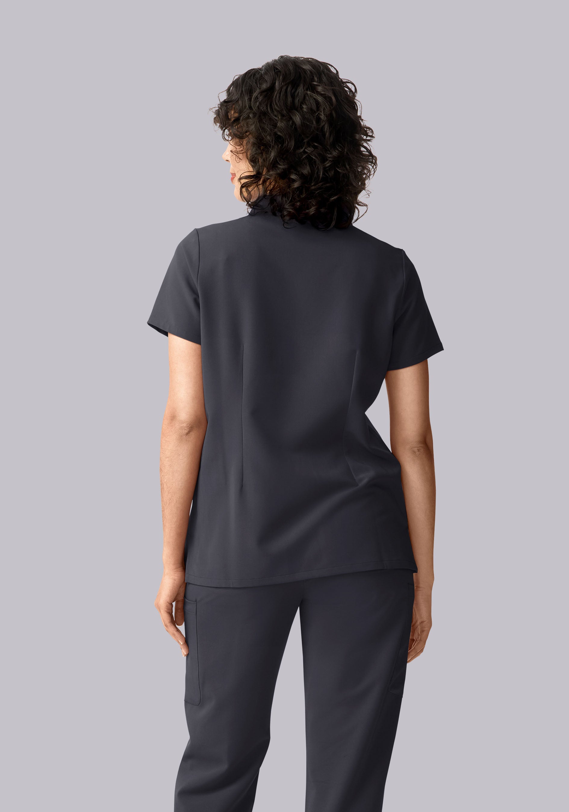 Stand Collar Notch Neck Top Pewter