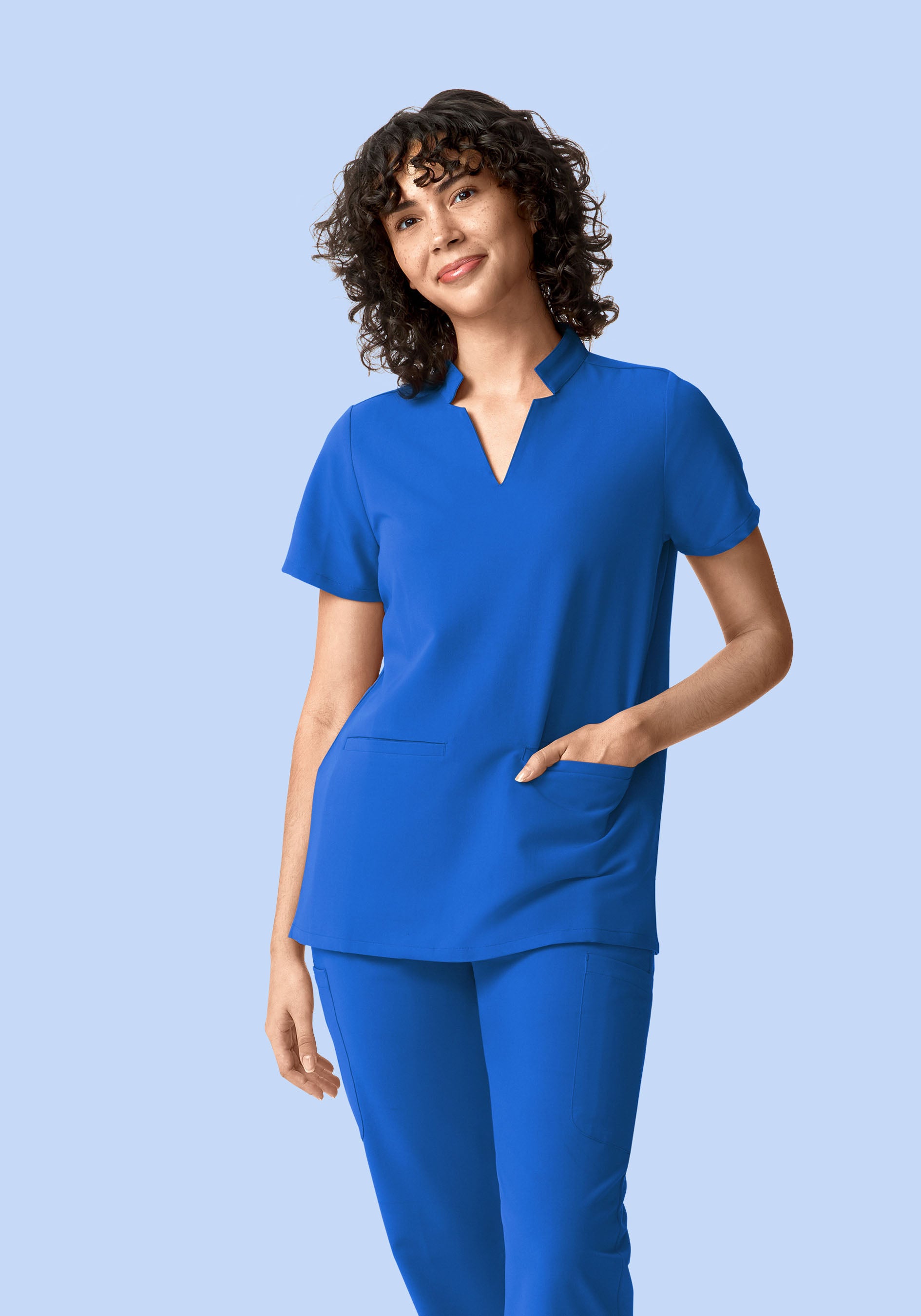 Stand Collar Notch Neck Top Royal Blue