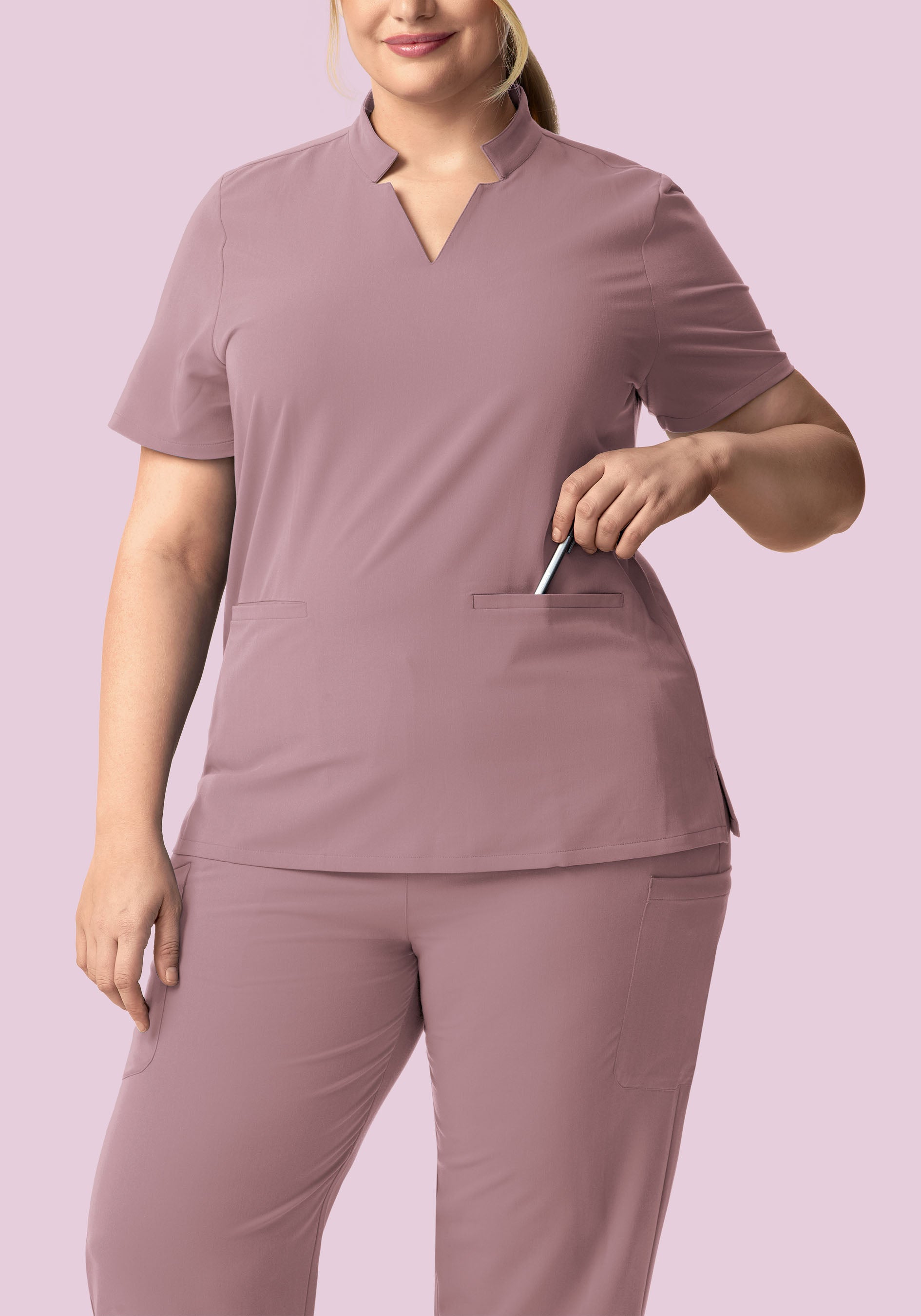 Stand Collar Notch Neck Top Dusk