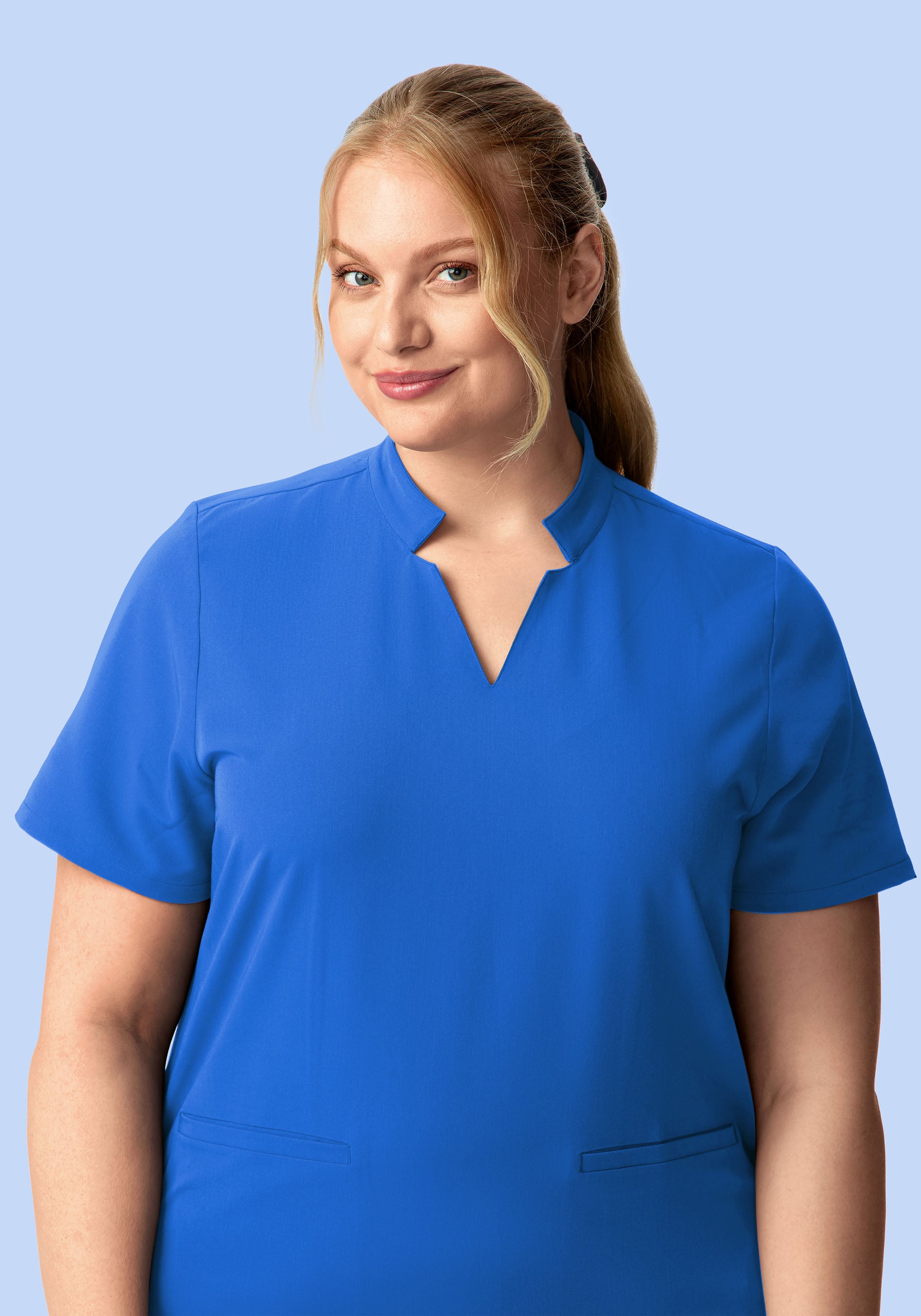 Stand Collar Notch Neck Top Royal Blue