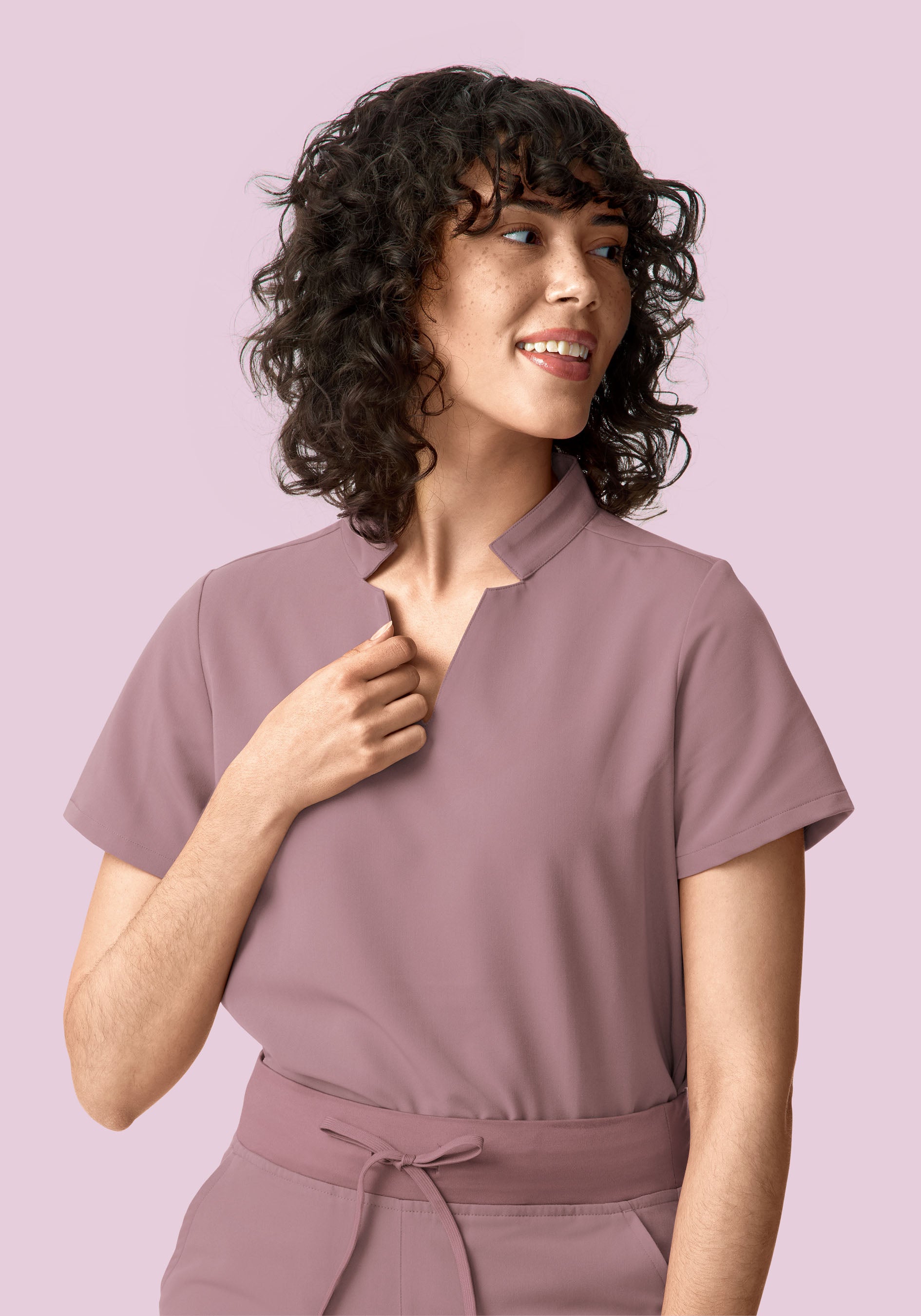 Stand Collar Notch Neck Top Dusk