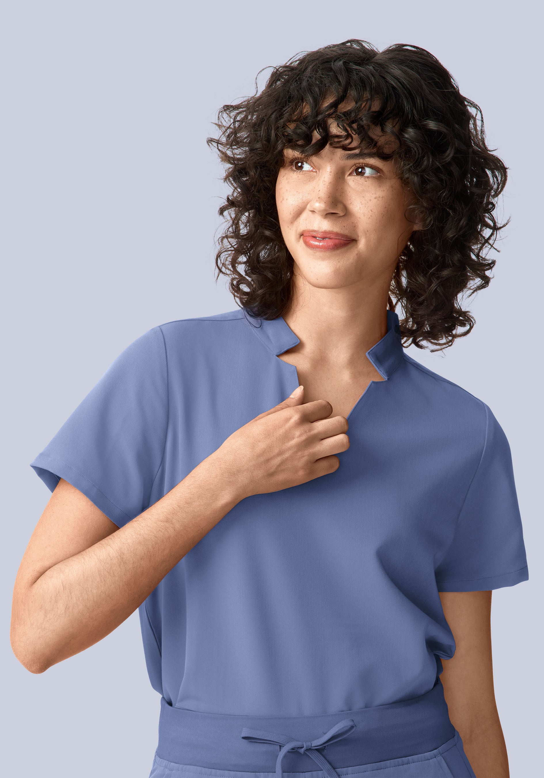 Stand Collar Notch Neck Top Periwinkle