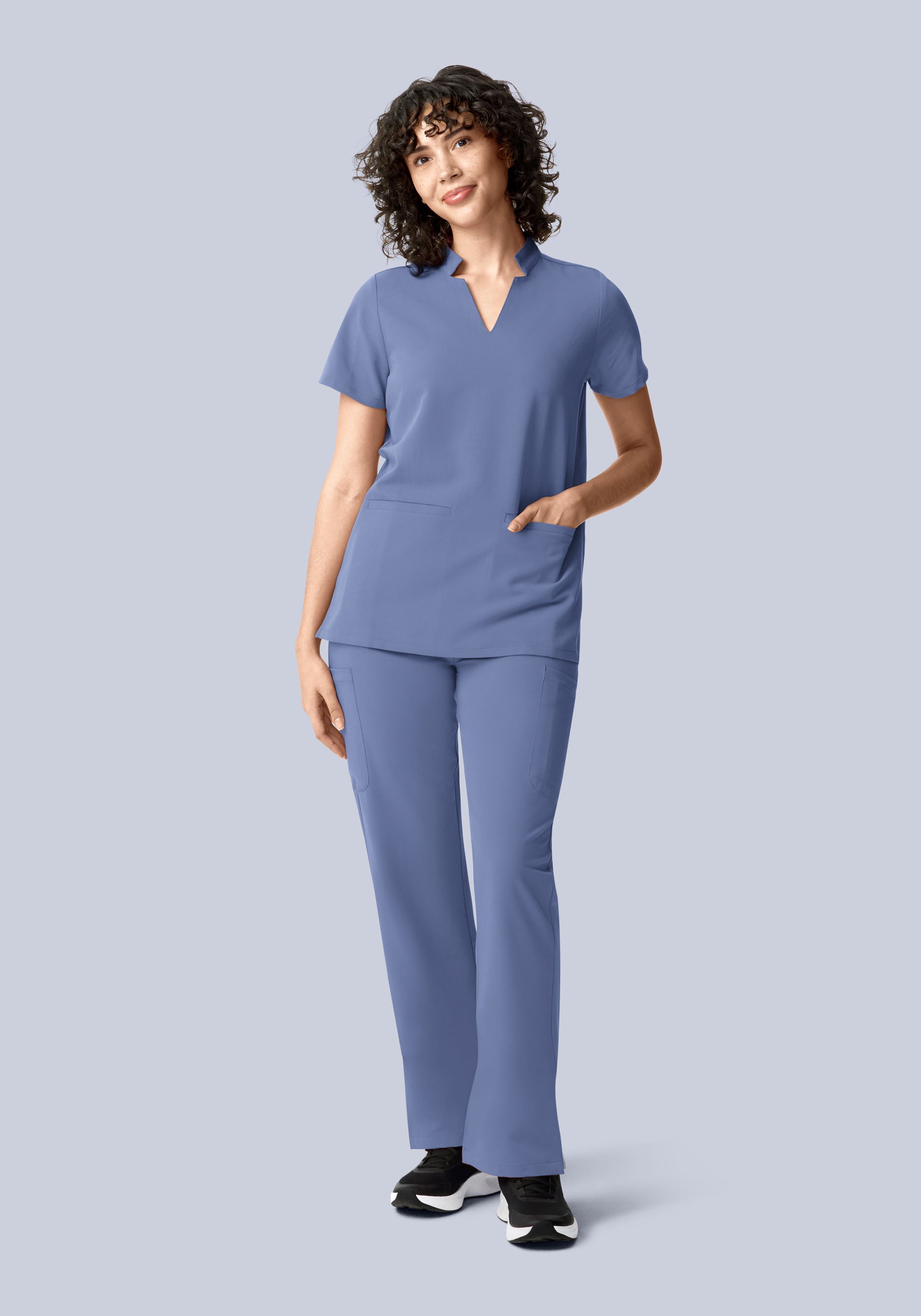 Stand Collar Notch Neck Top Periwinkle