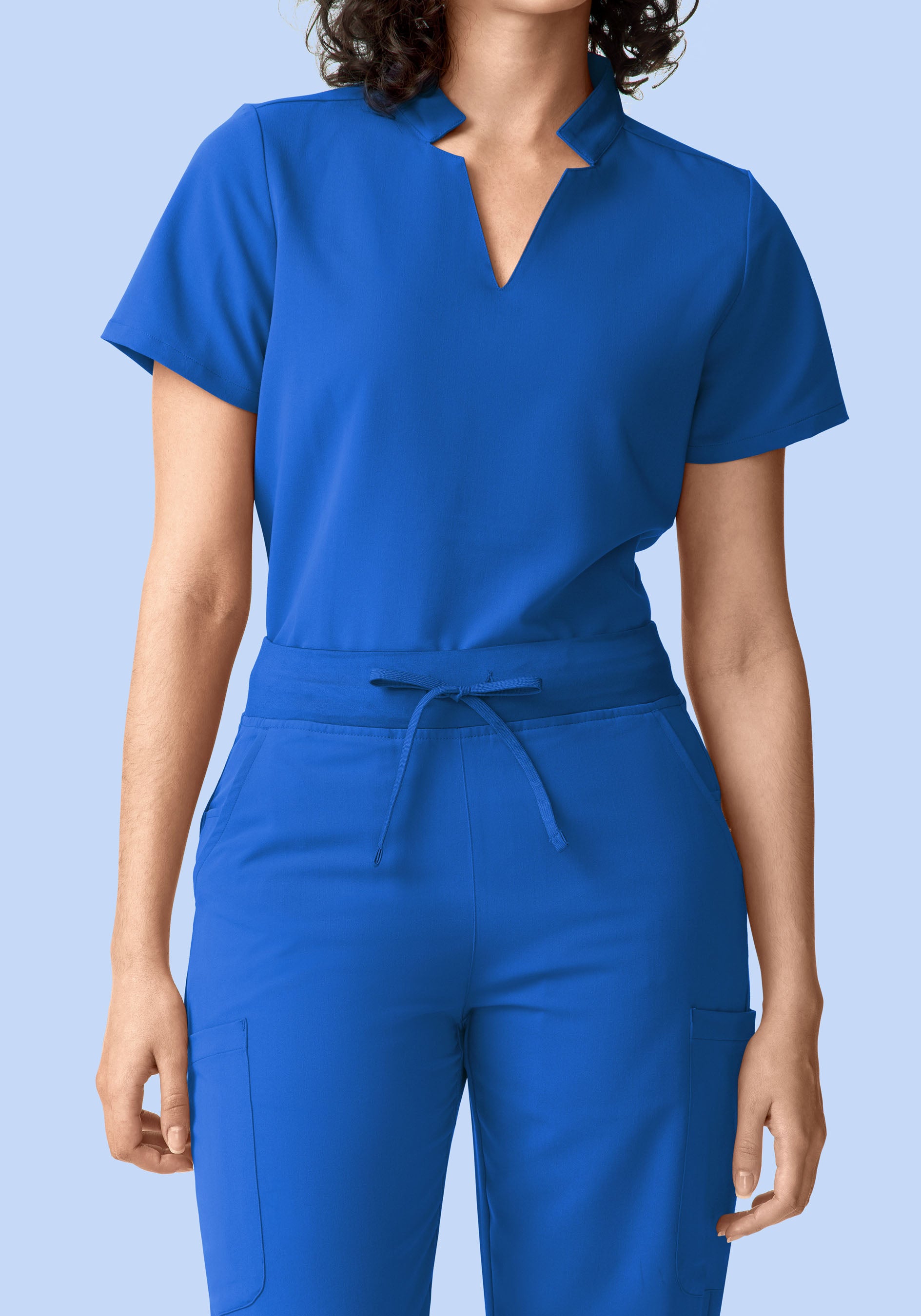 Stand Collar Notch Neck Top Royal Blue