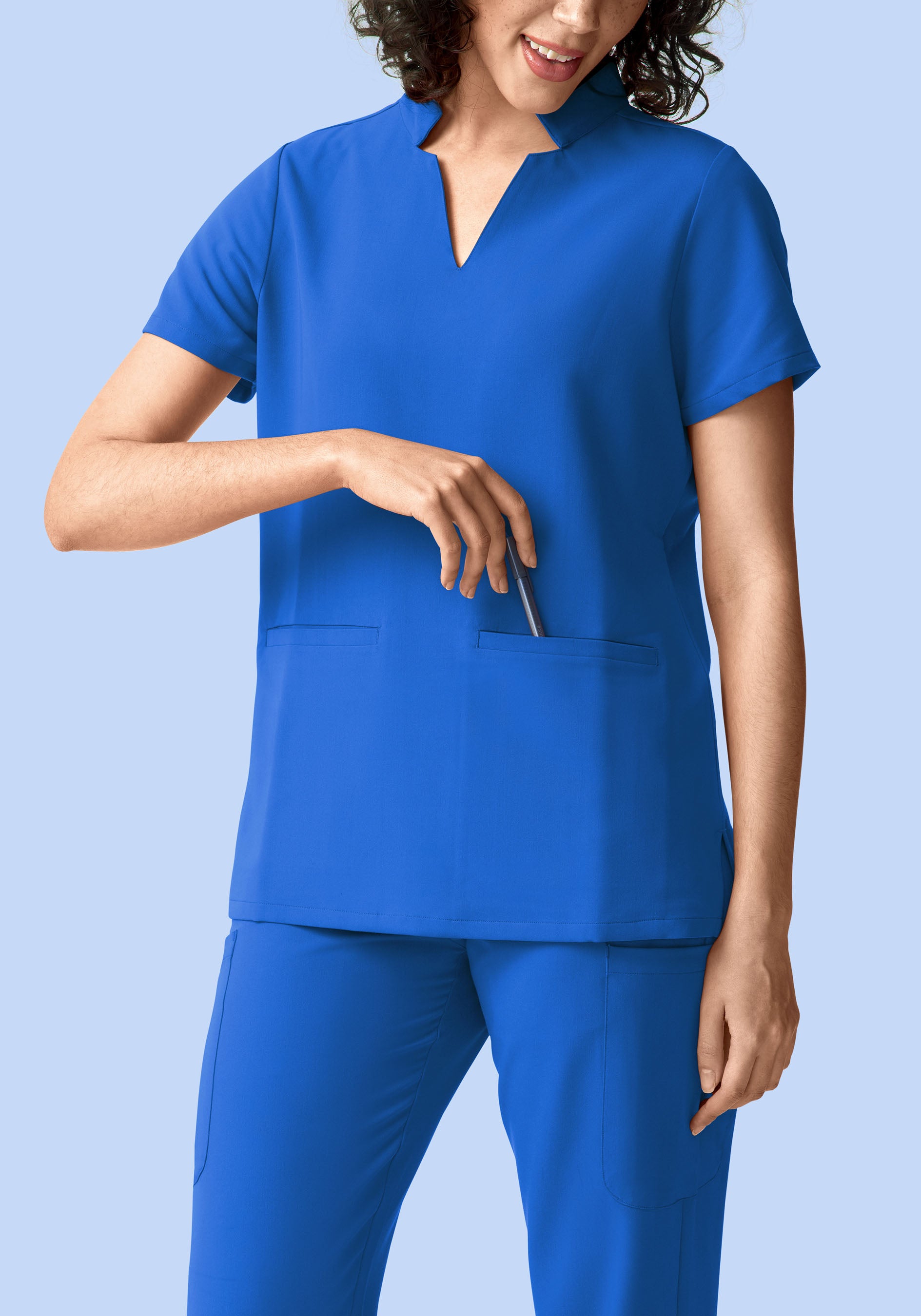 Stand Collar Notch Neck Top Royal Blue