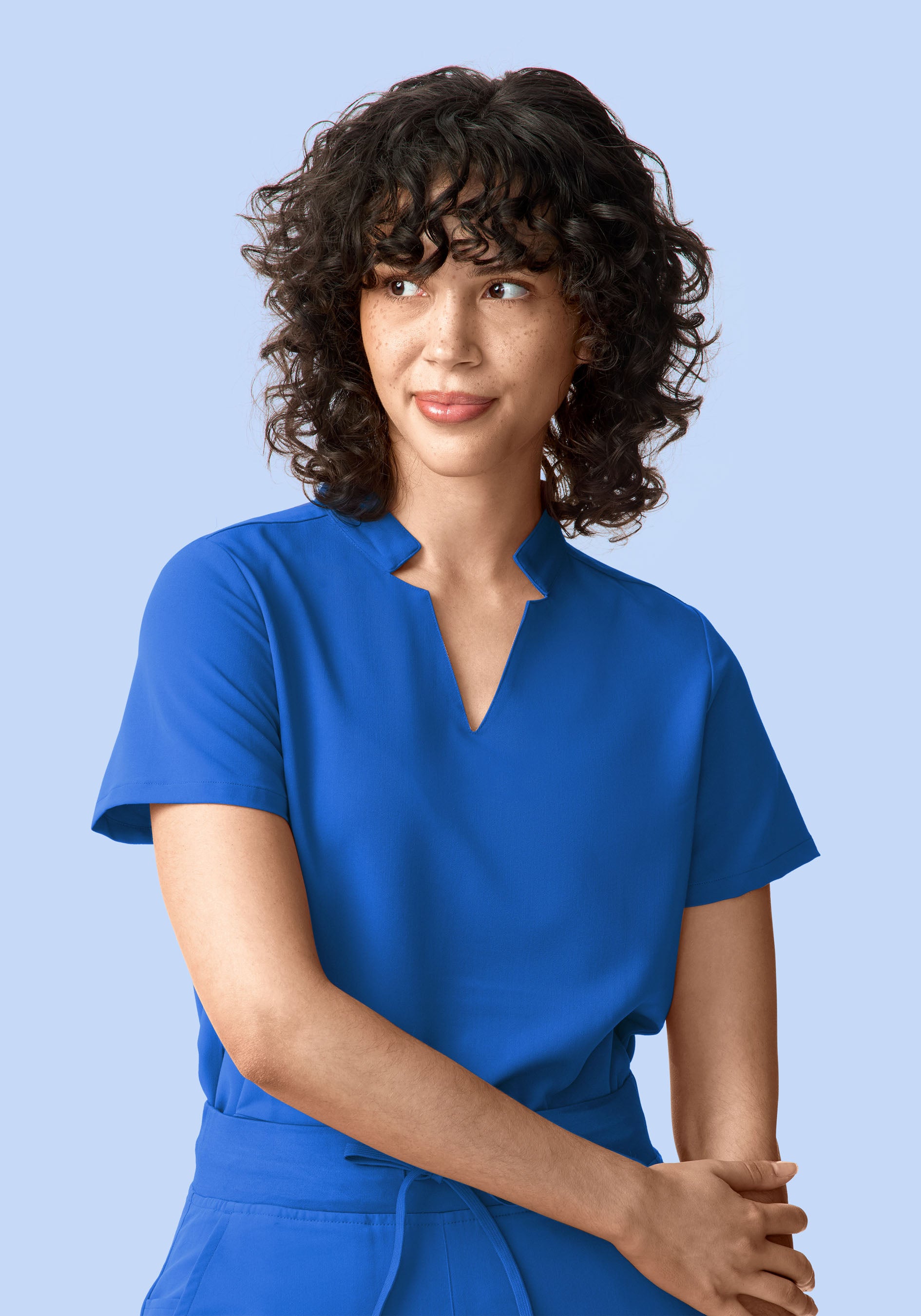 Stand Collar Notch Neck Top Royal Blue