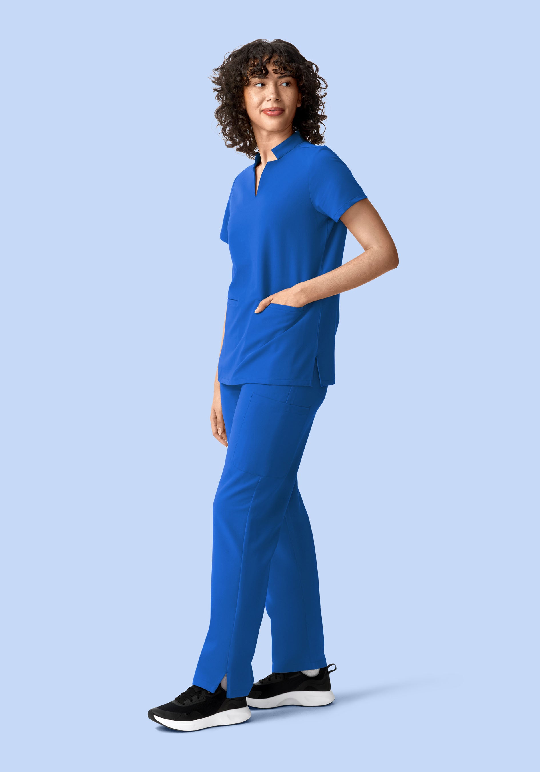 Stand Collar Notch Neck Top Royal Blue