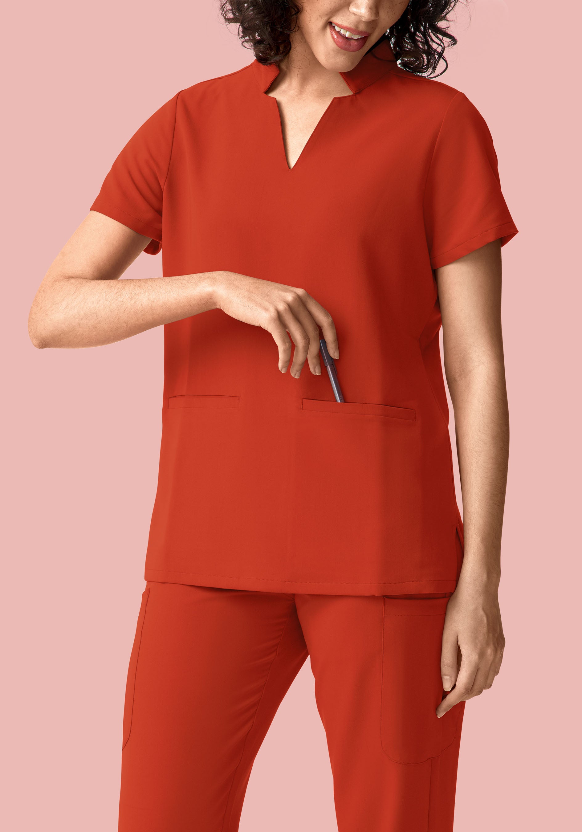 Stand Collar Notch Neck Top Rust