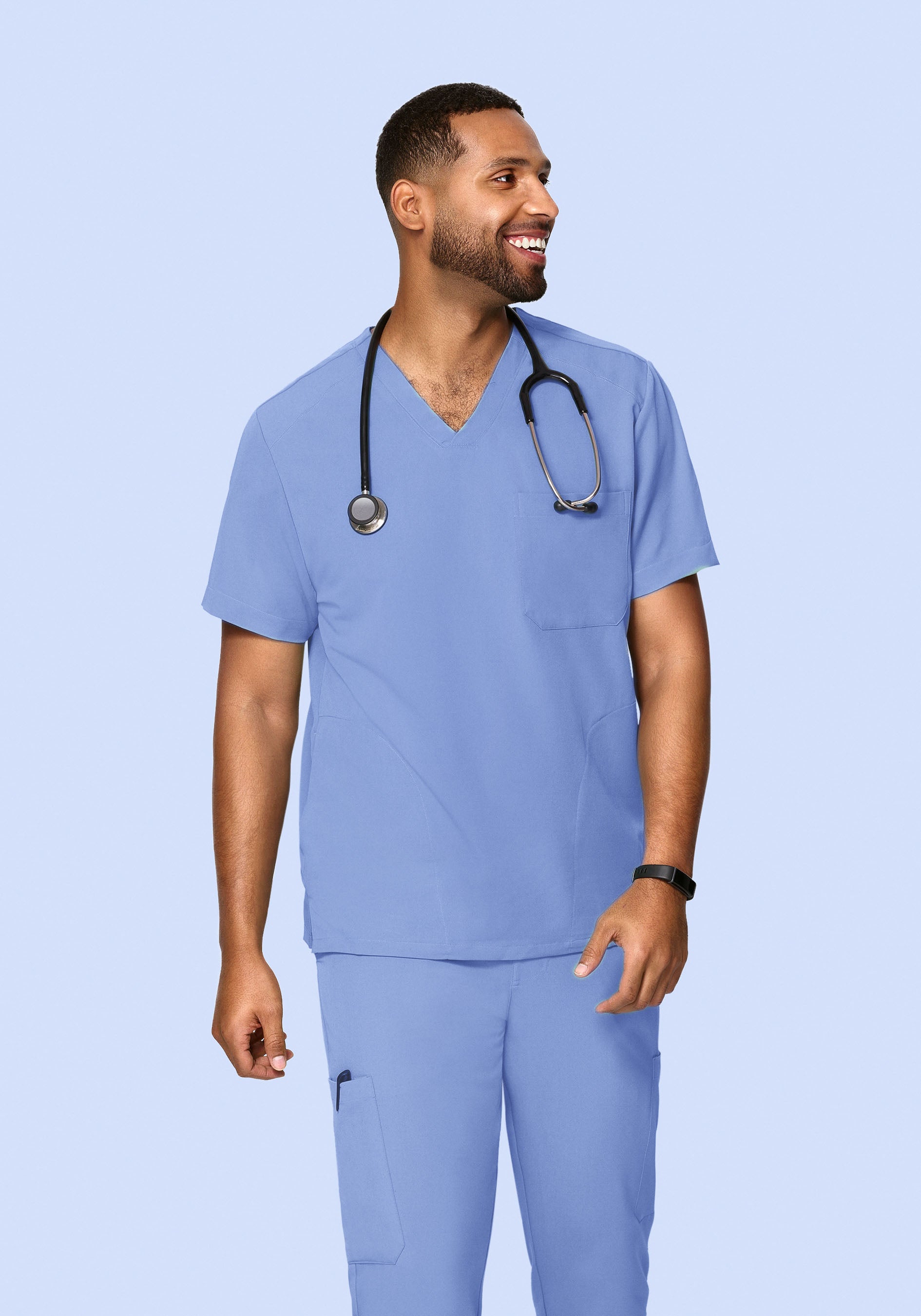 Men's V-Neck 3-Pocket Scrub Top - Coastline Blue | Mandala Scrubs