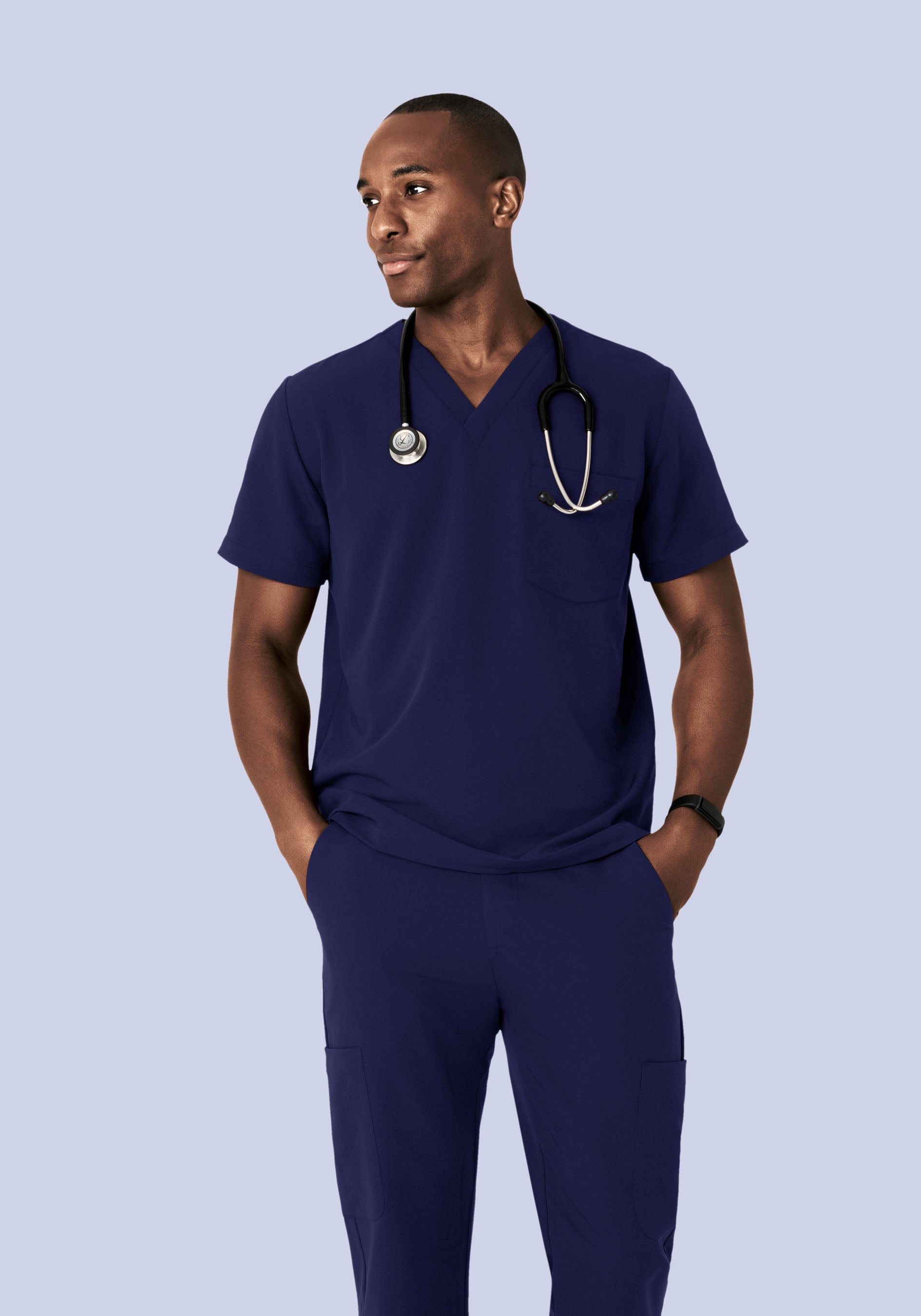 men's navy dress blues Mandala Men's V-Neck 2-Pocket Scrub Top - Navy