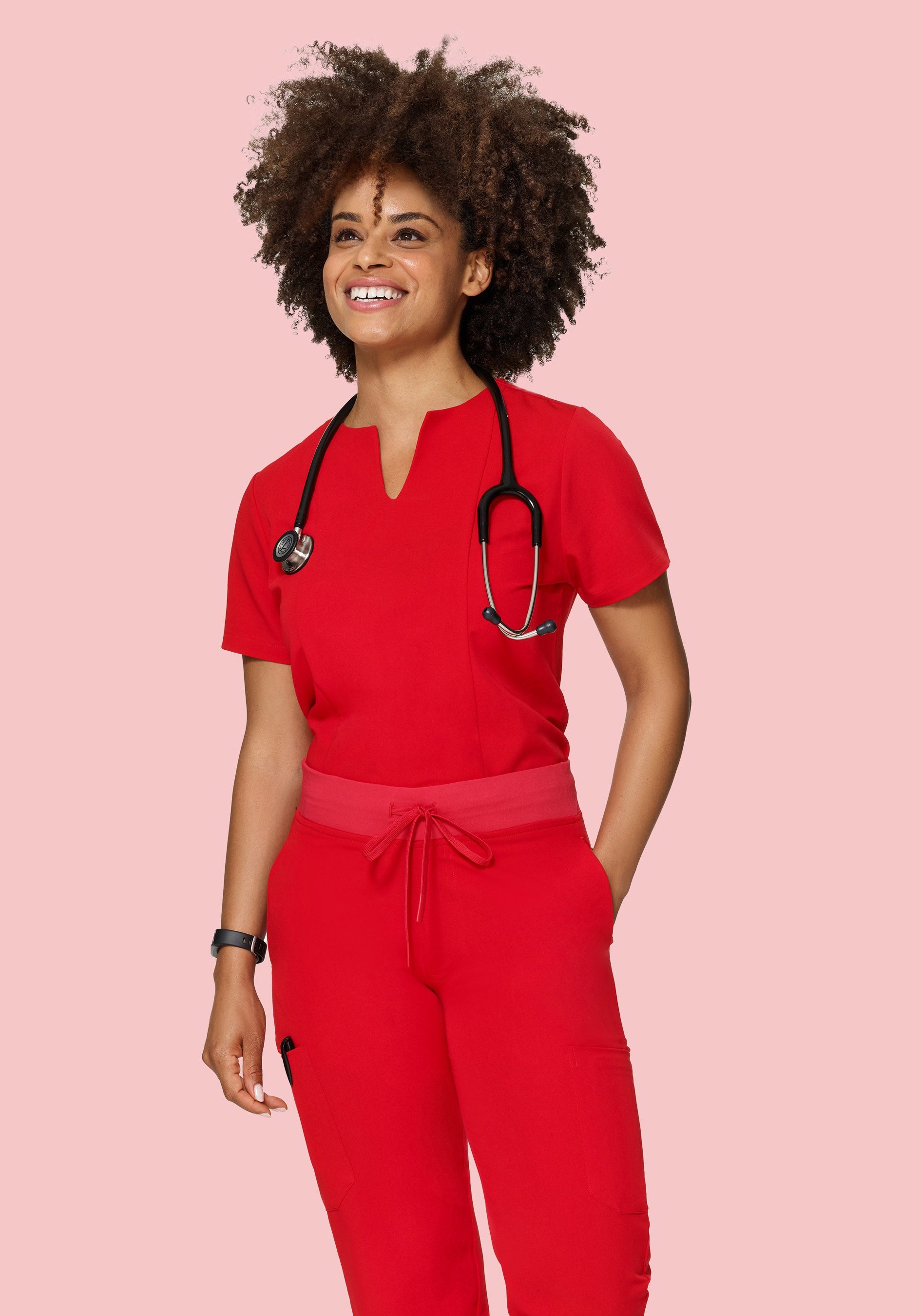 5 Pocket Notch Neck Top Candy Red