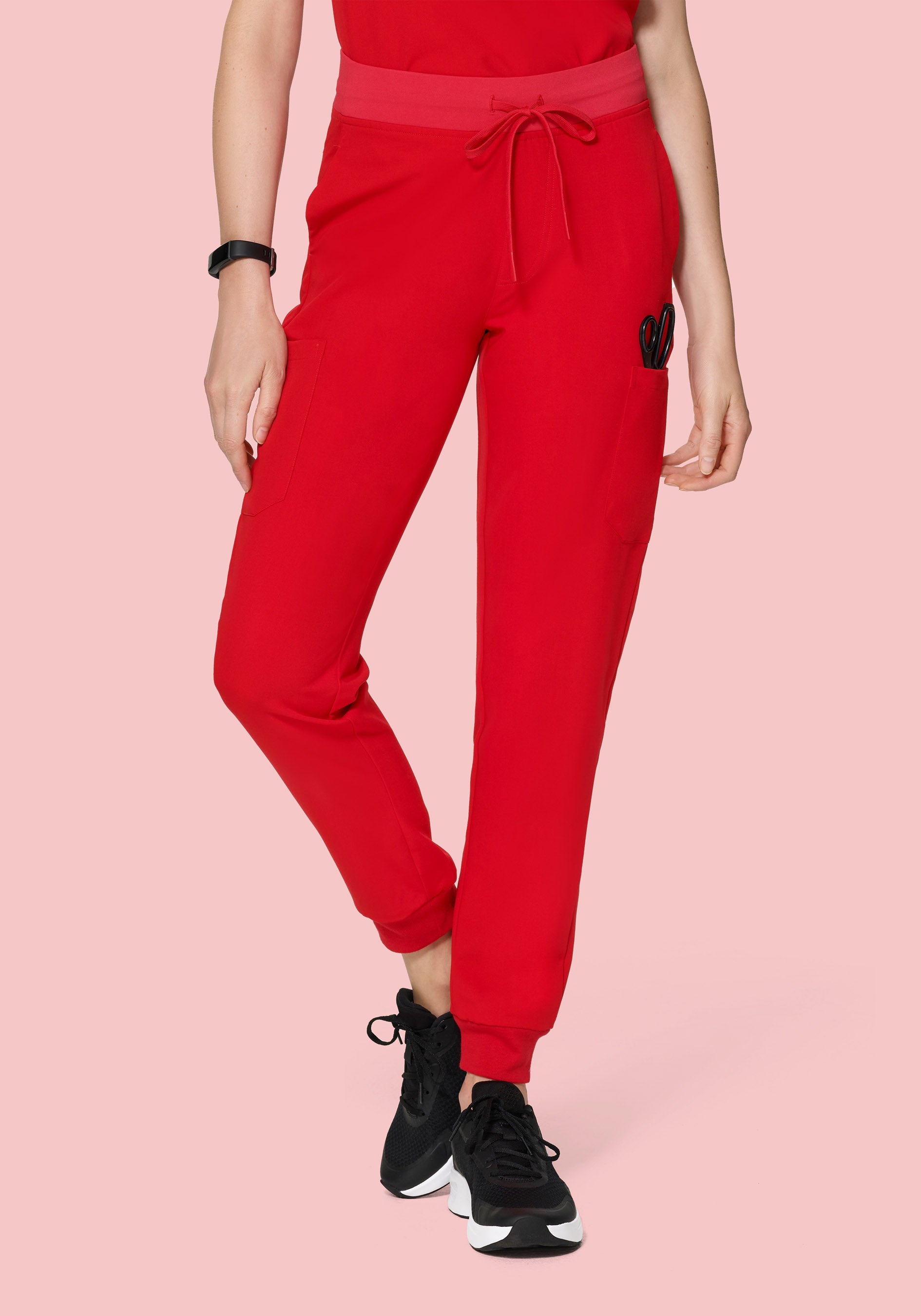 Women's Mid-Rise 9-Pocket Jogger Scrub Pants - Candy Red | Mandala