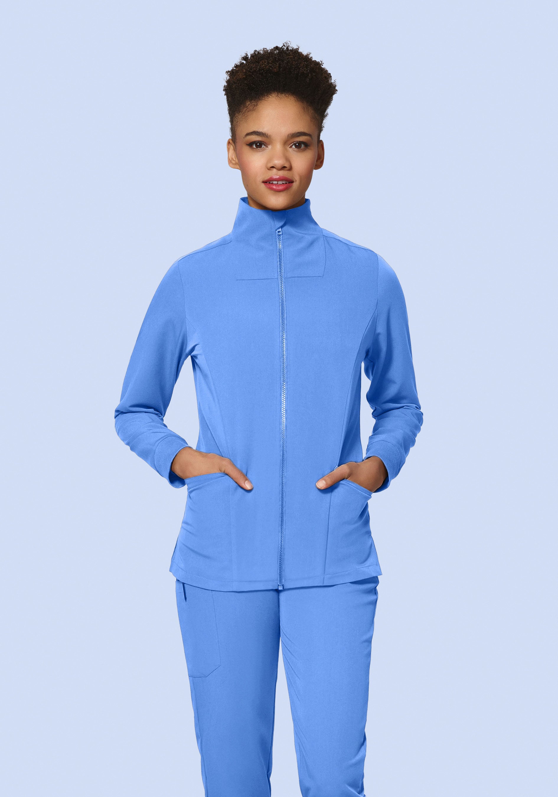 Mandala Women's Mock Neck Scrub Jacket - Ceil Blue