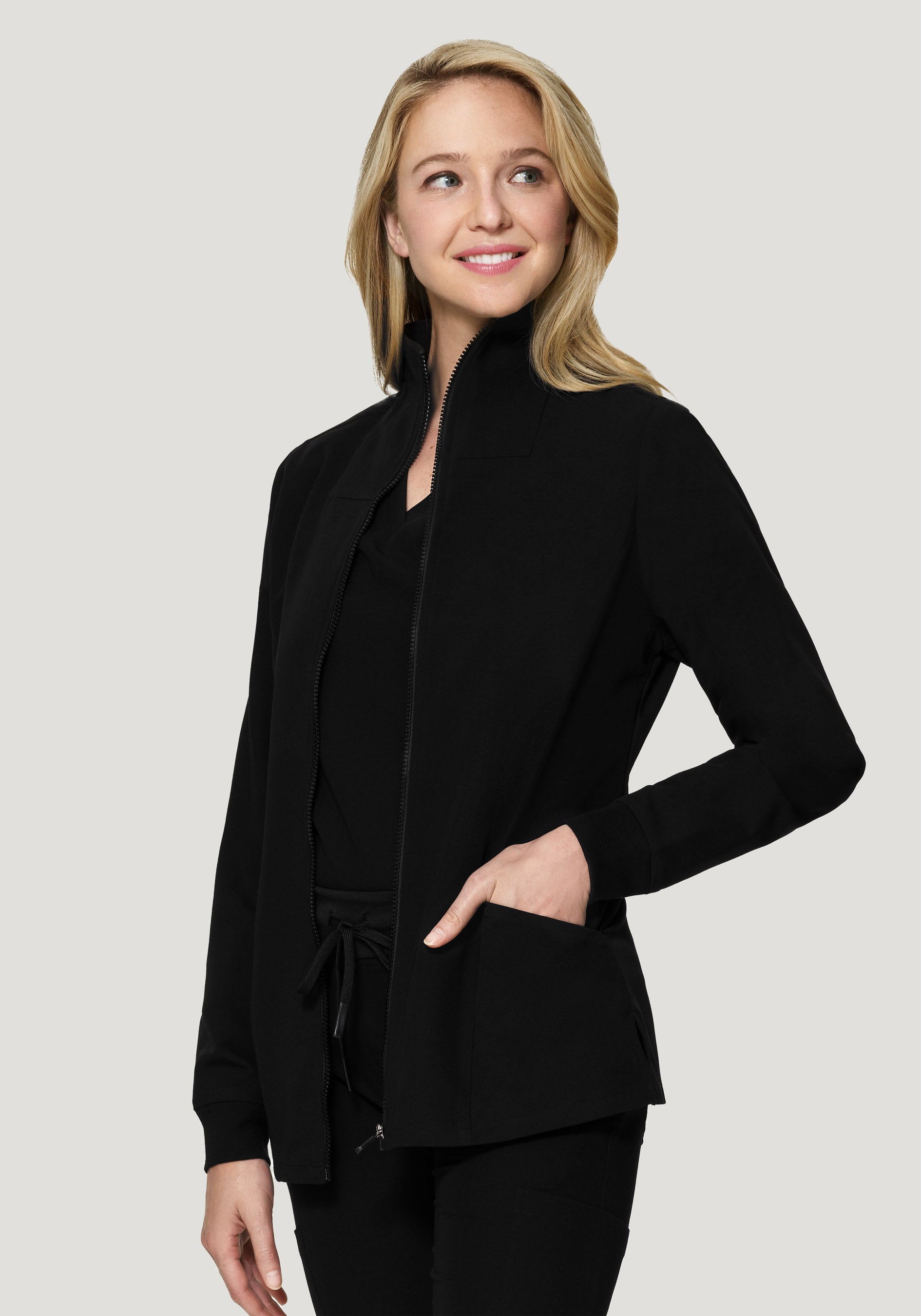 Women's Modern Scrub Jacket Black – Mandala Scrubs