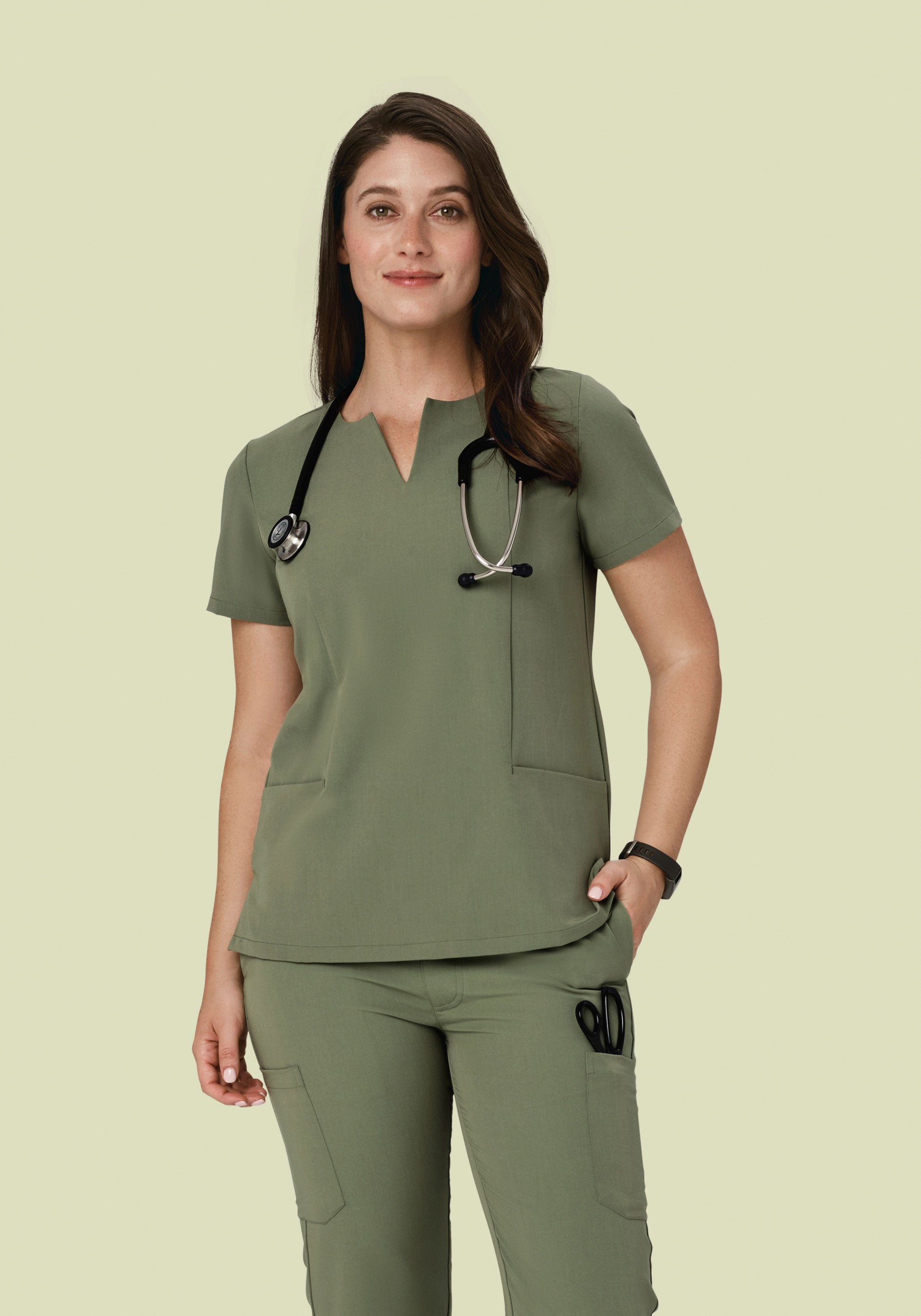 5 Pocket Notch Neck Top Sage