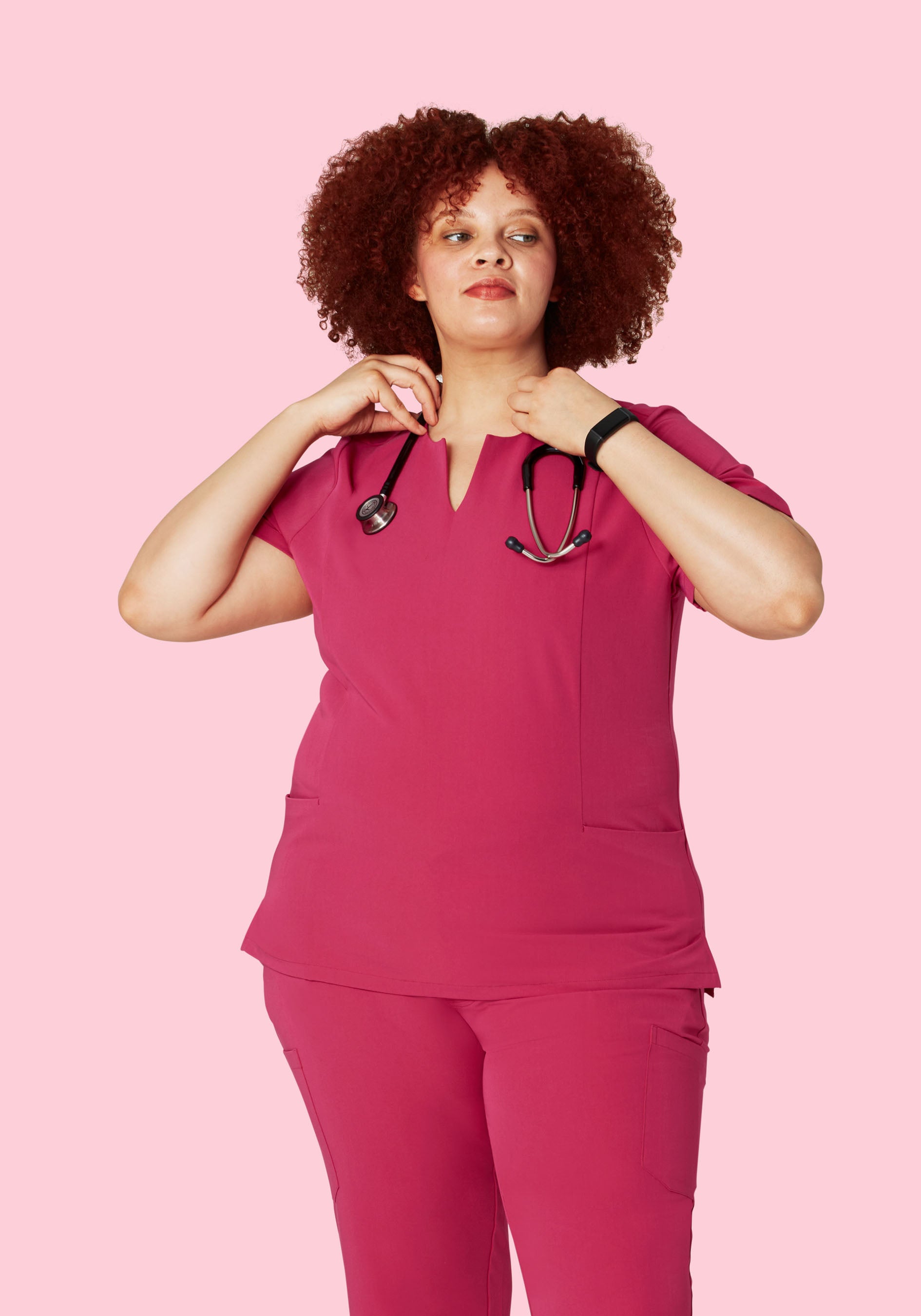 5 Pocket Notch Neck Top Deep Magenta