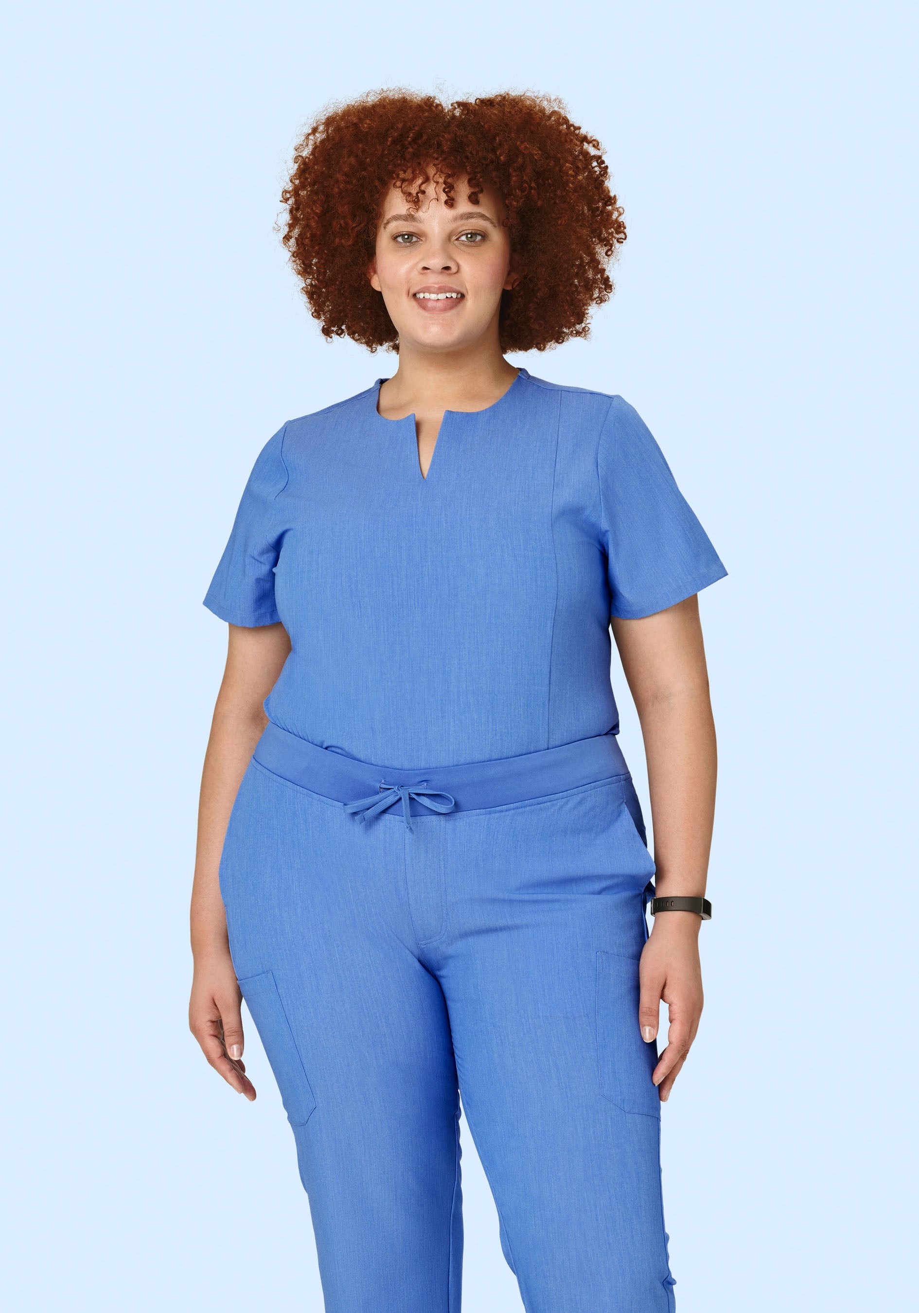 5 Pocket Notch Neck Top Heather Blue