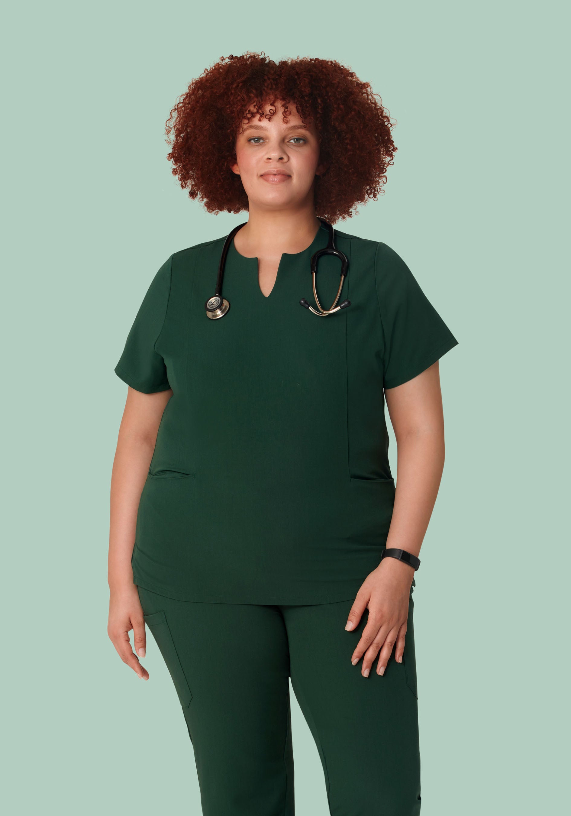 5 Pocket Notch Neck Top Midnight Green