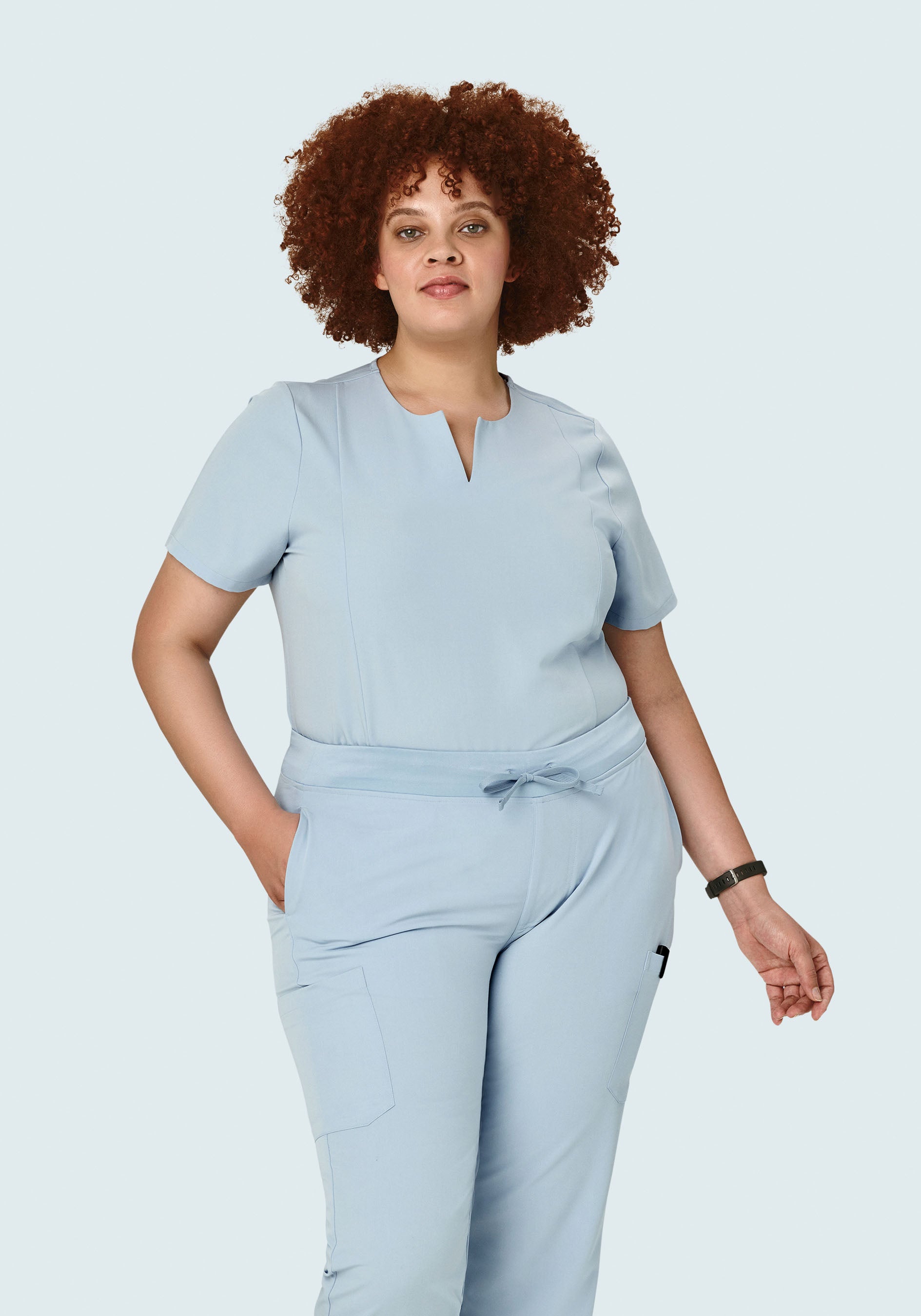 5 Pocket Notch Neck Top Powder Blue