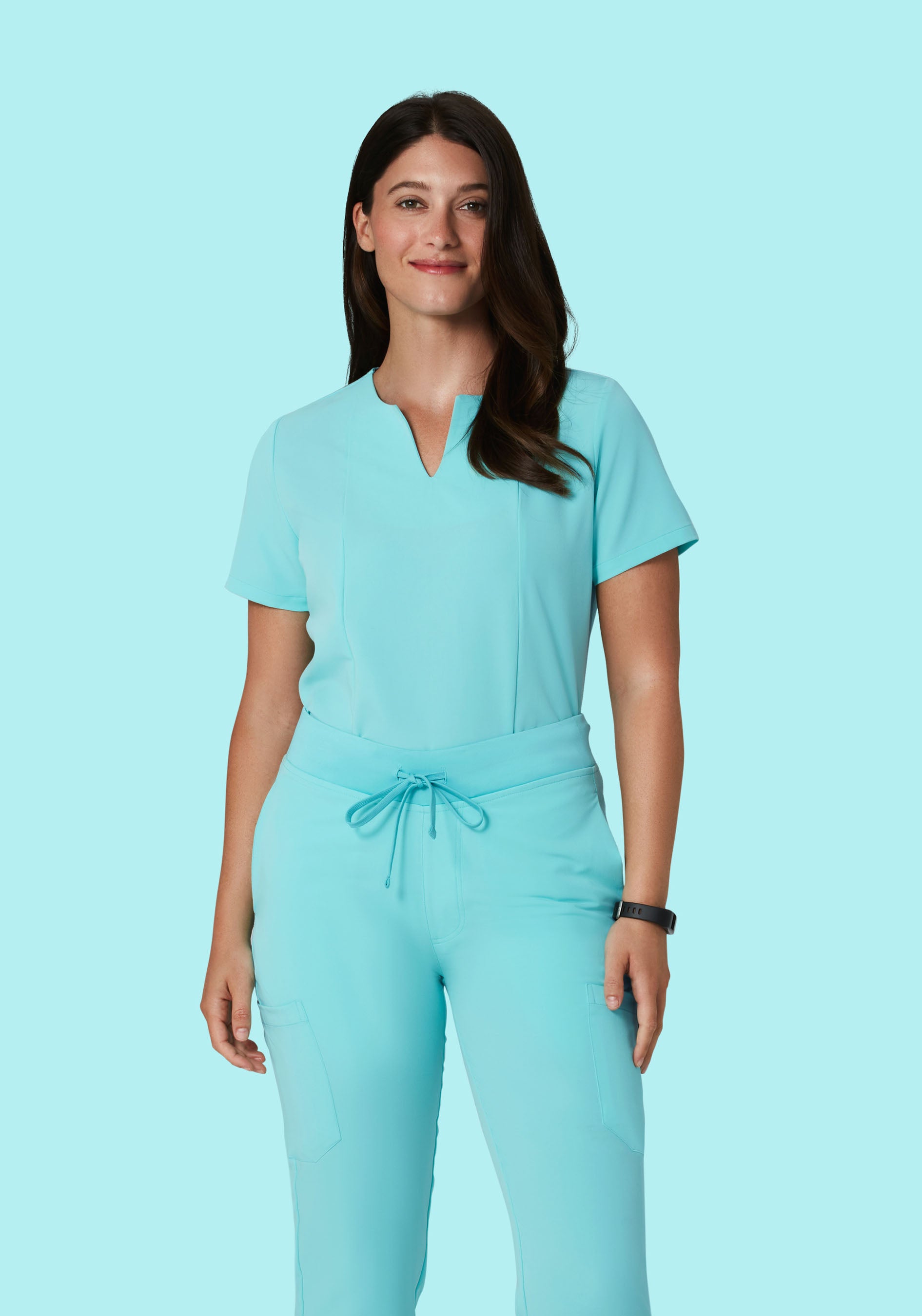 5 Pocket Notch Neck Top Aqua