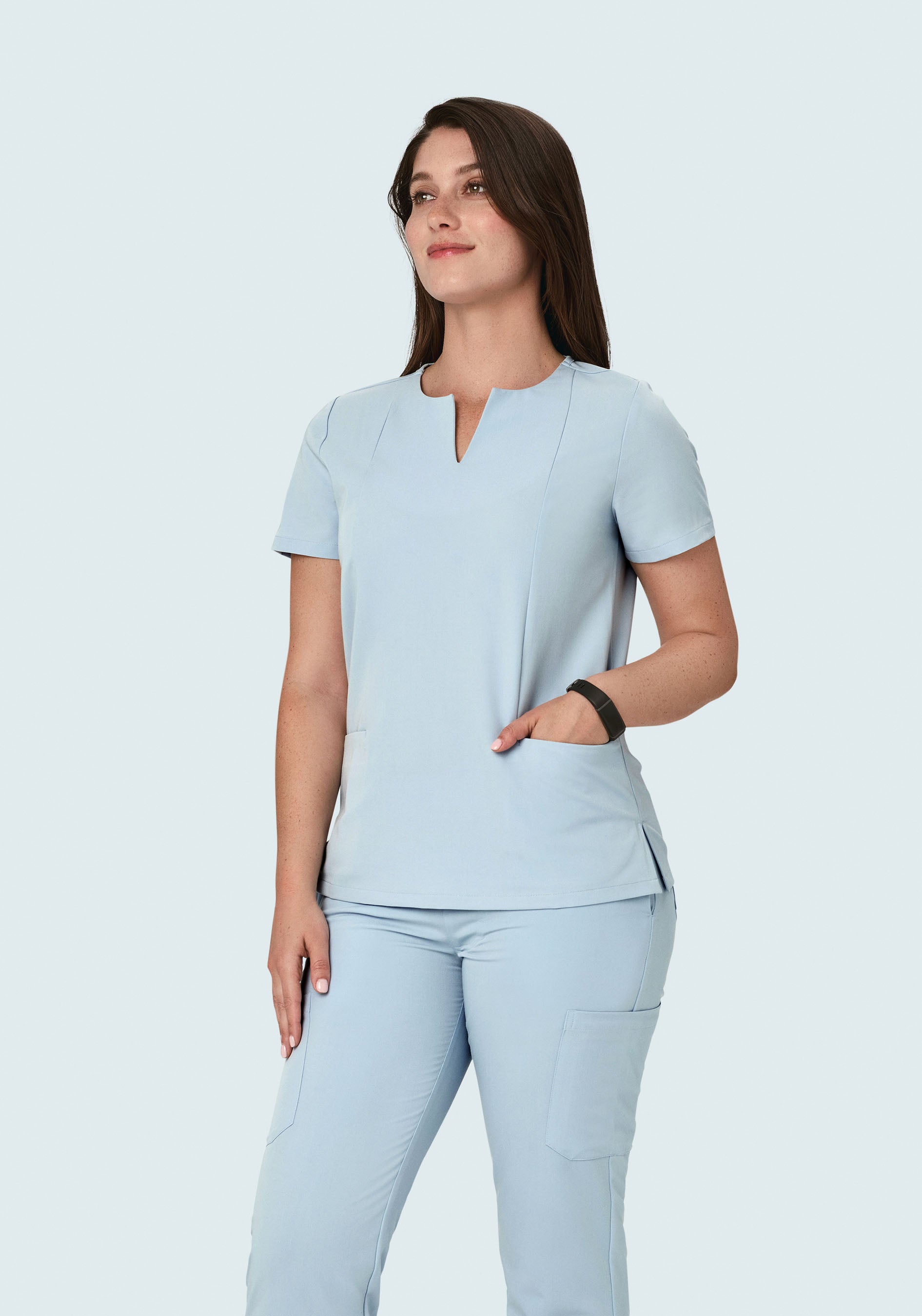 5 Pocket Notch Neck Top Powder Blue