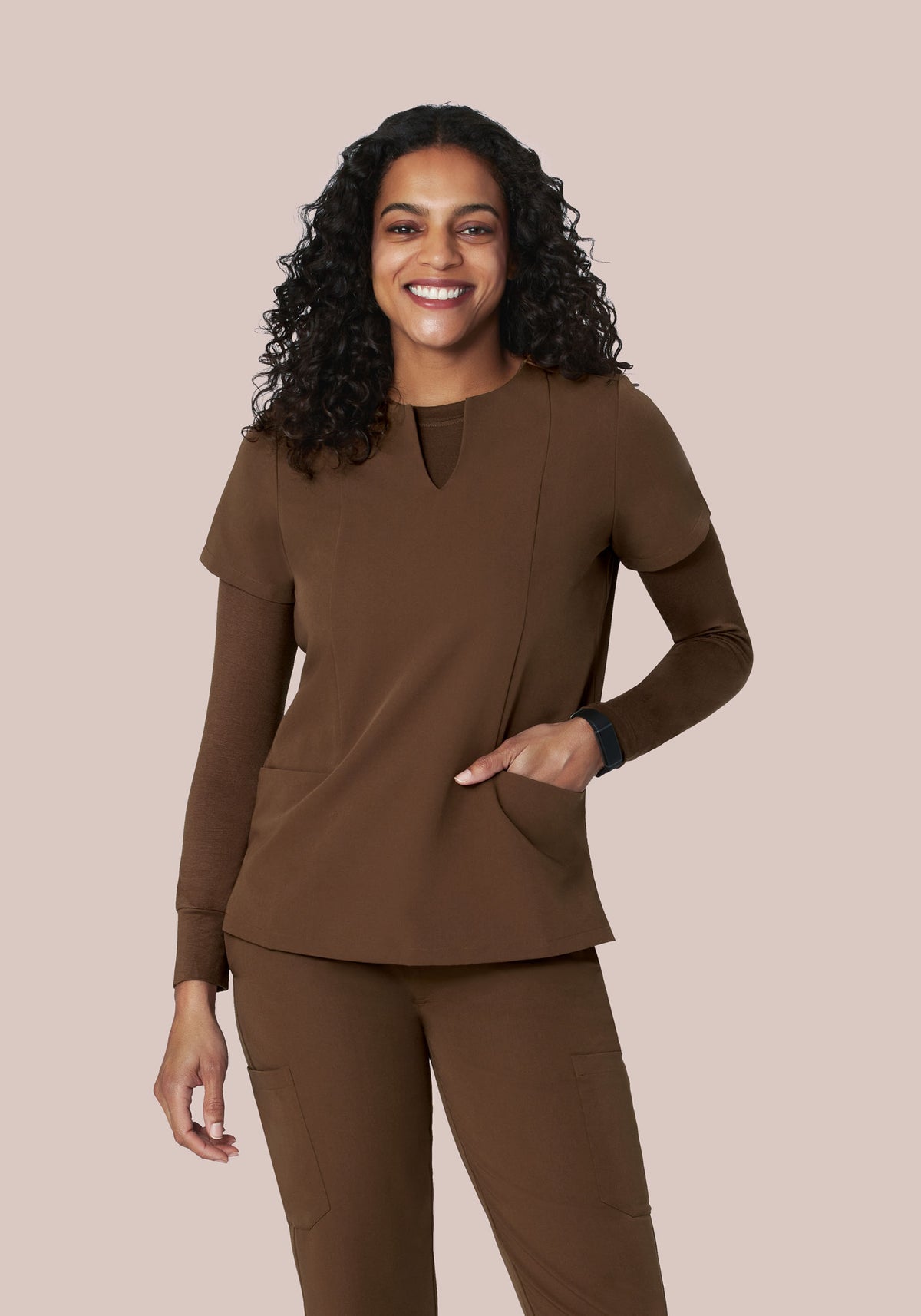 5 Pocket Notch Neck Top Chocolate Brown