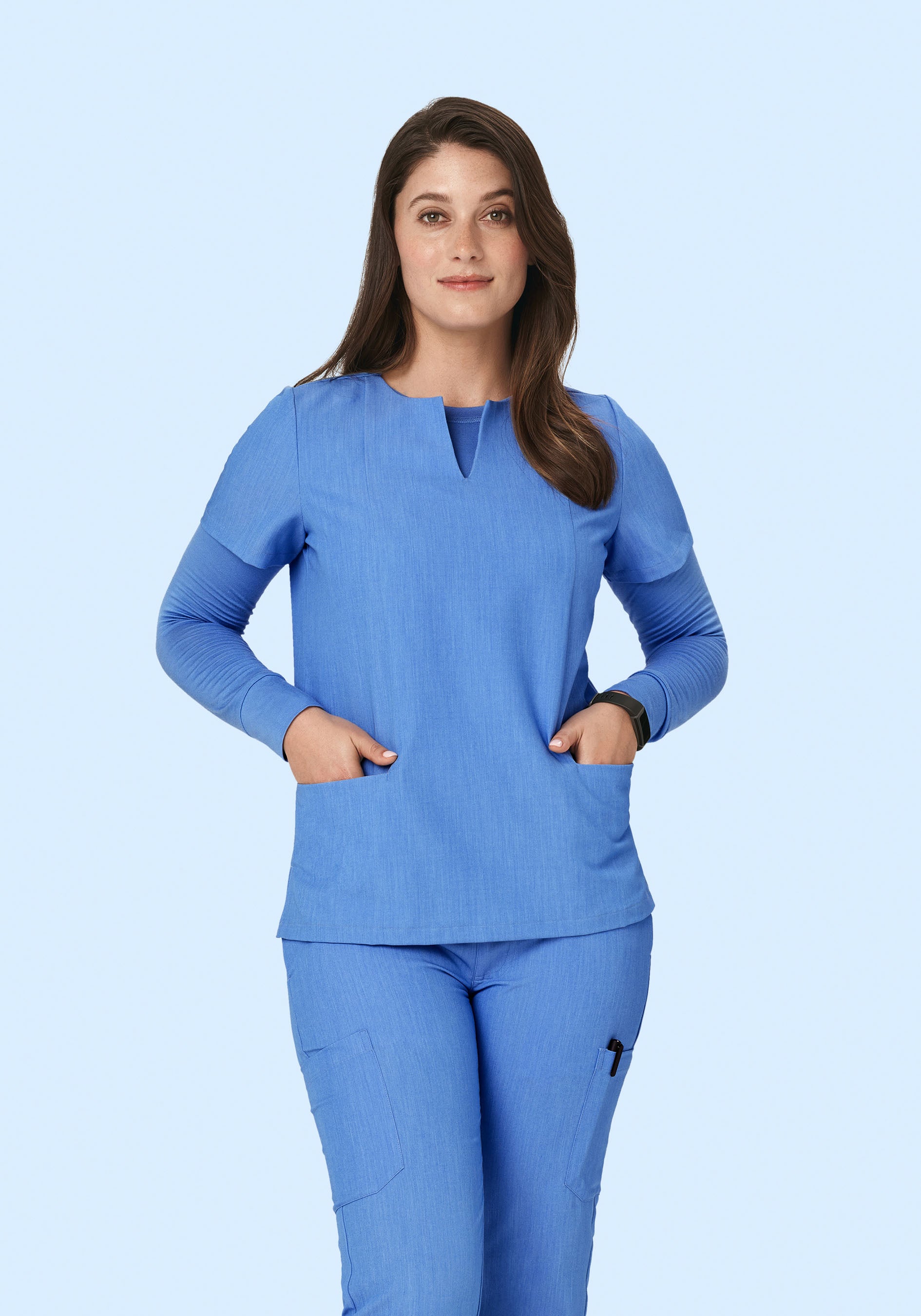 5 Pocket Notch Neck Top Heather Blue