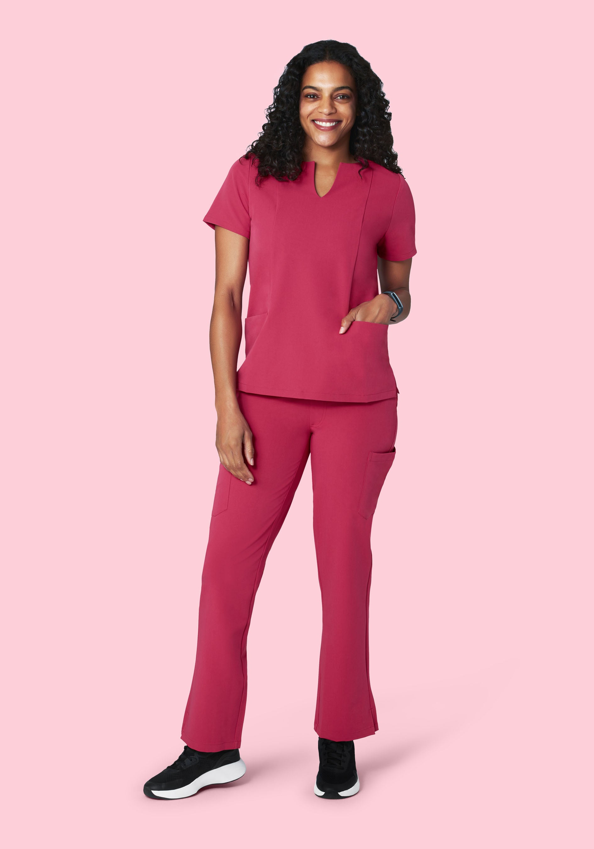 5 Pocket Notch Neck Top Deep Magenta