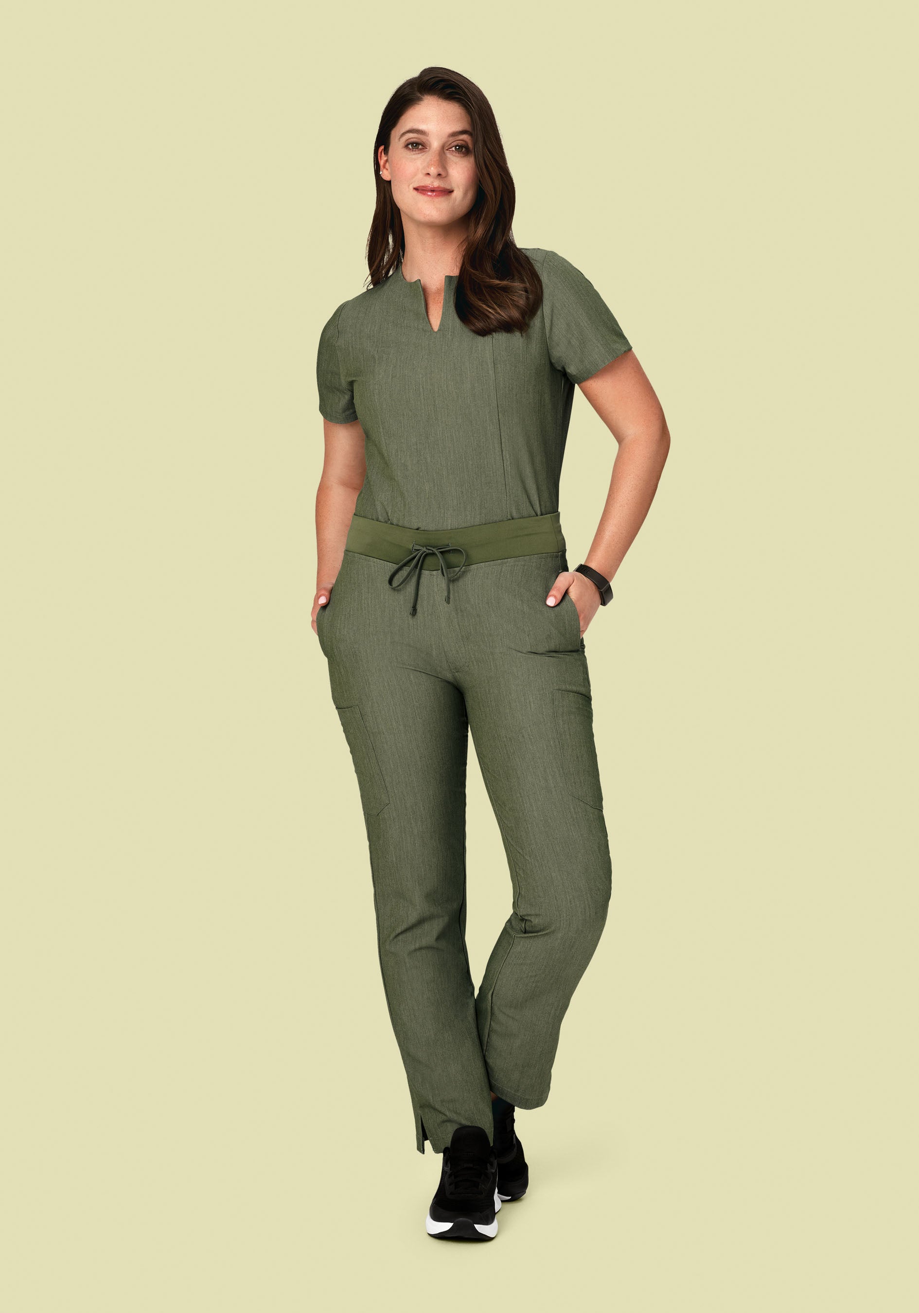5 Pocket Notch Neck Top Heather Olive