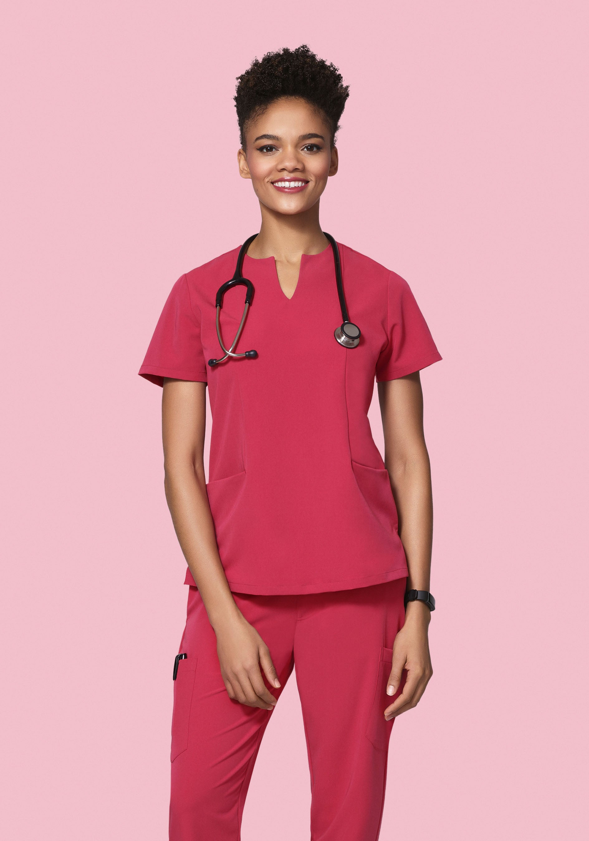 5 Pocket Notch Neck Top Deep Rose