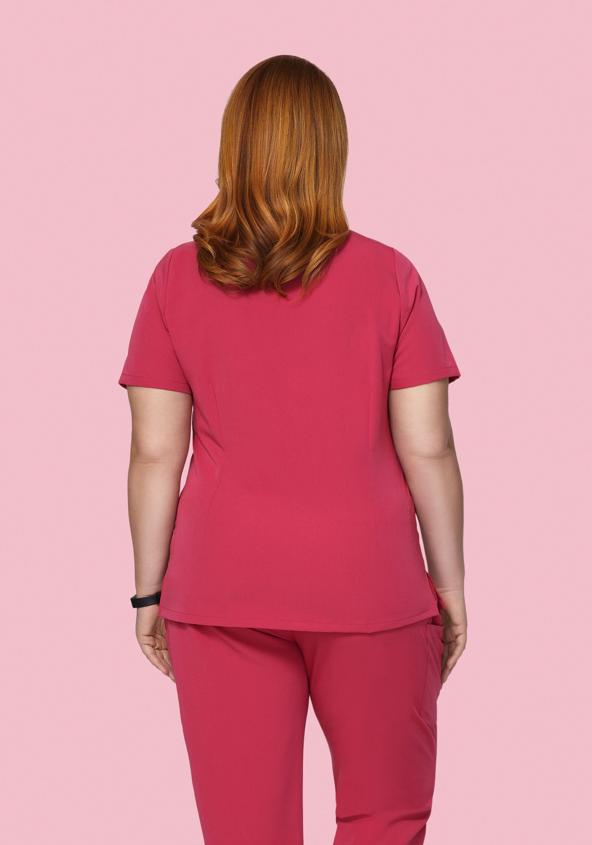 5 Pocket Notch Neck Top Deep Rose